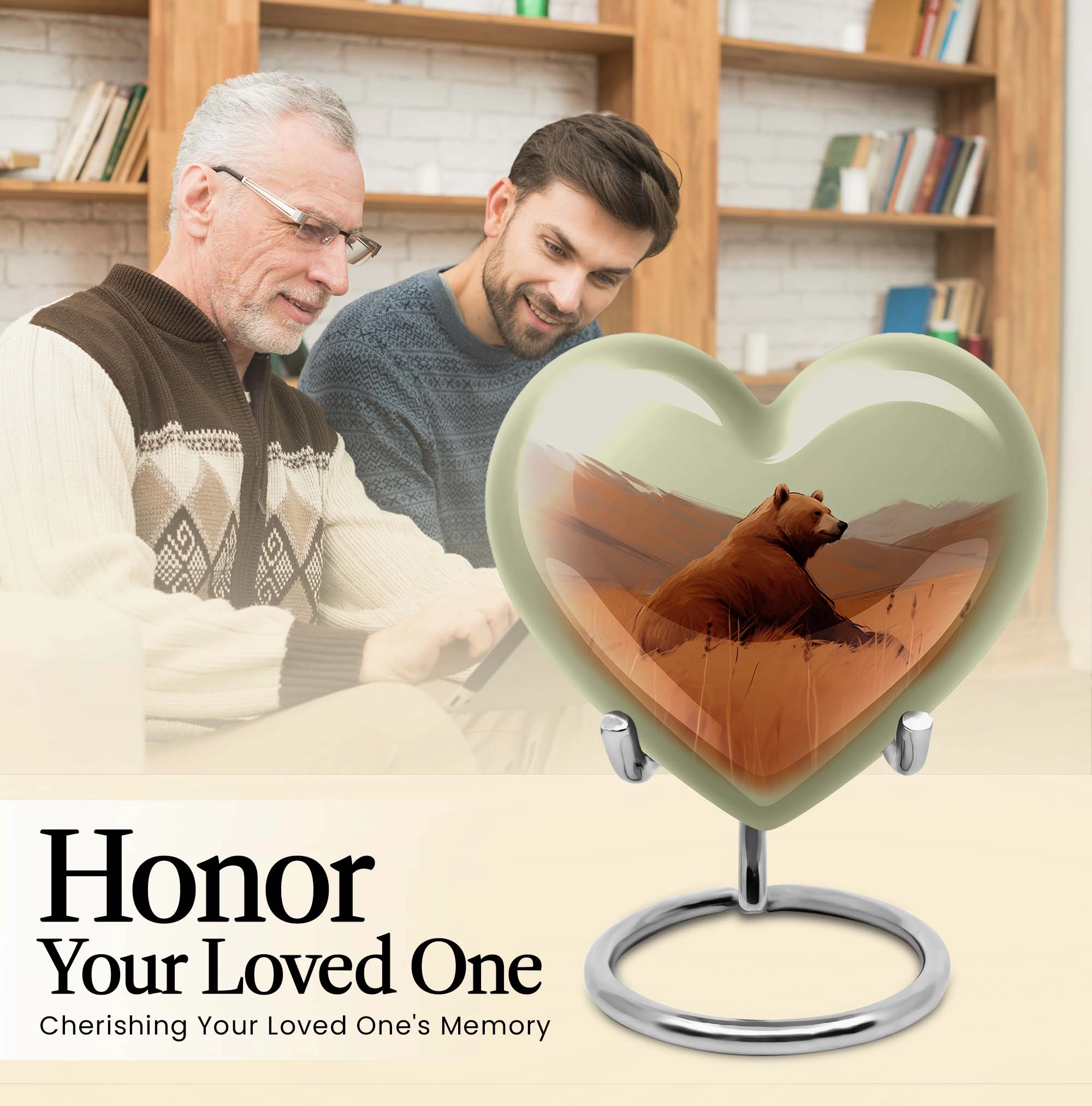 Bear Tranquility Large Aluminum Cremation Urn for Last Tribute