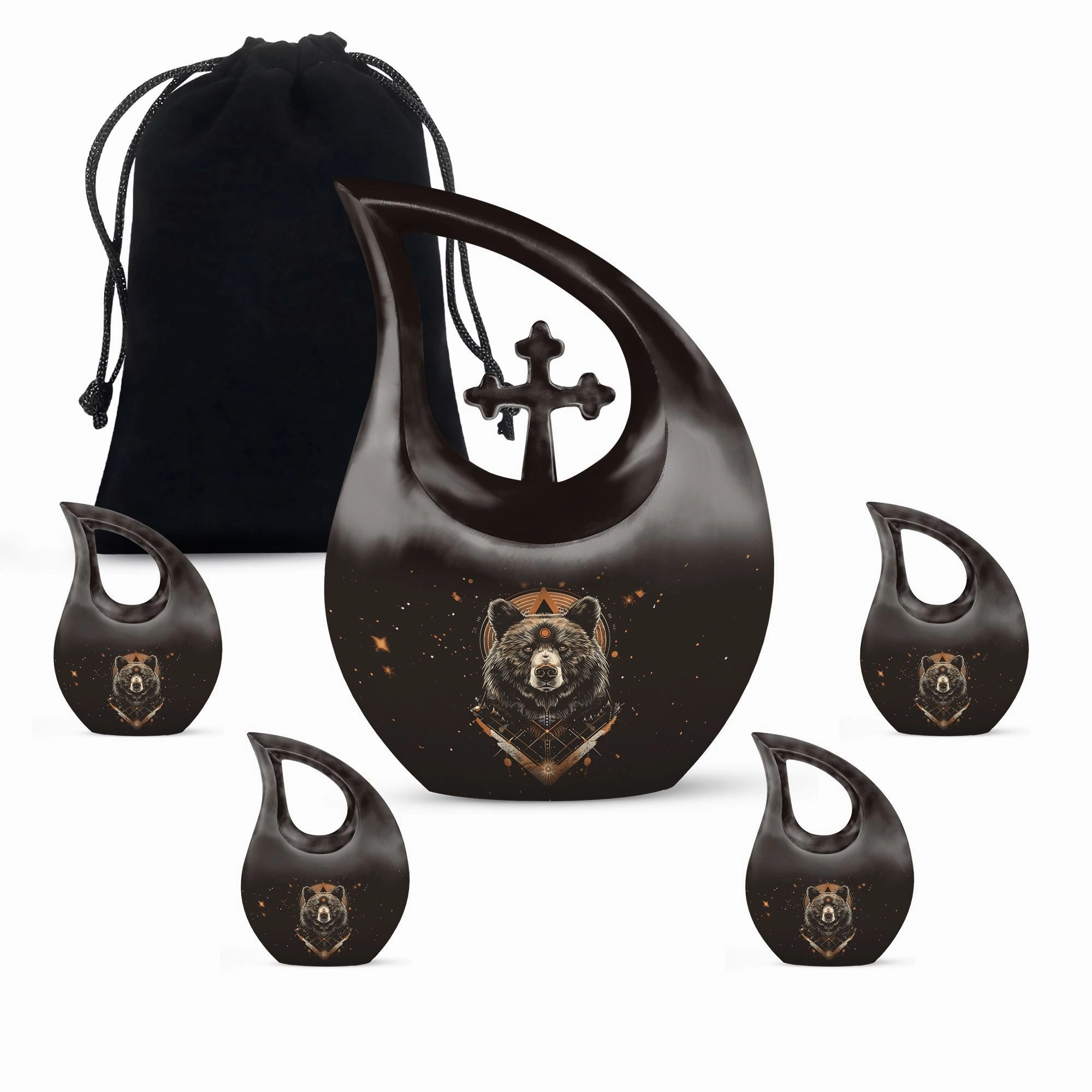 Bear Tribute: Cross Drop Design Hand-Crafted Metal Urn for Ashes