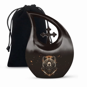Bear Tribute: Cross Drop Design Hand-Crafted Metal Urn for Ashes