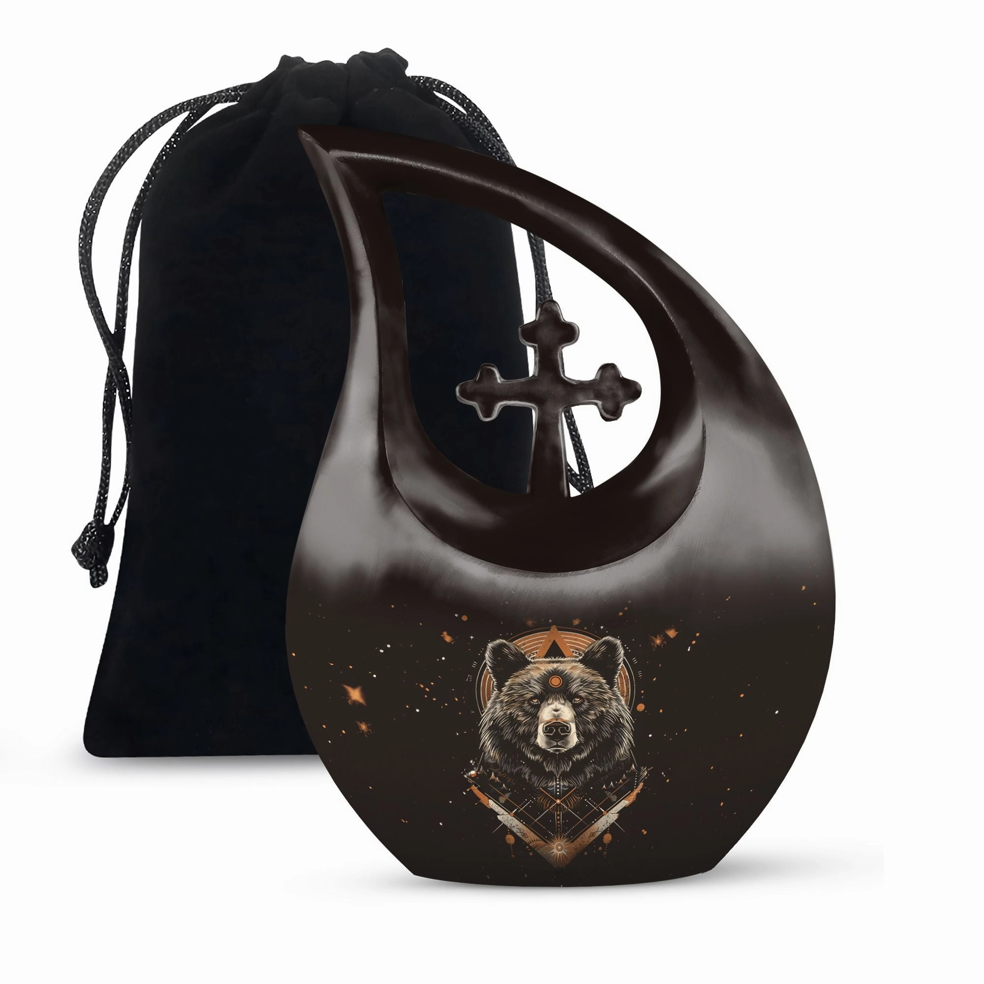 Bear Tribute: Cross Drop Design Hand-Crafted Metal Urn for Ashes
