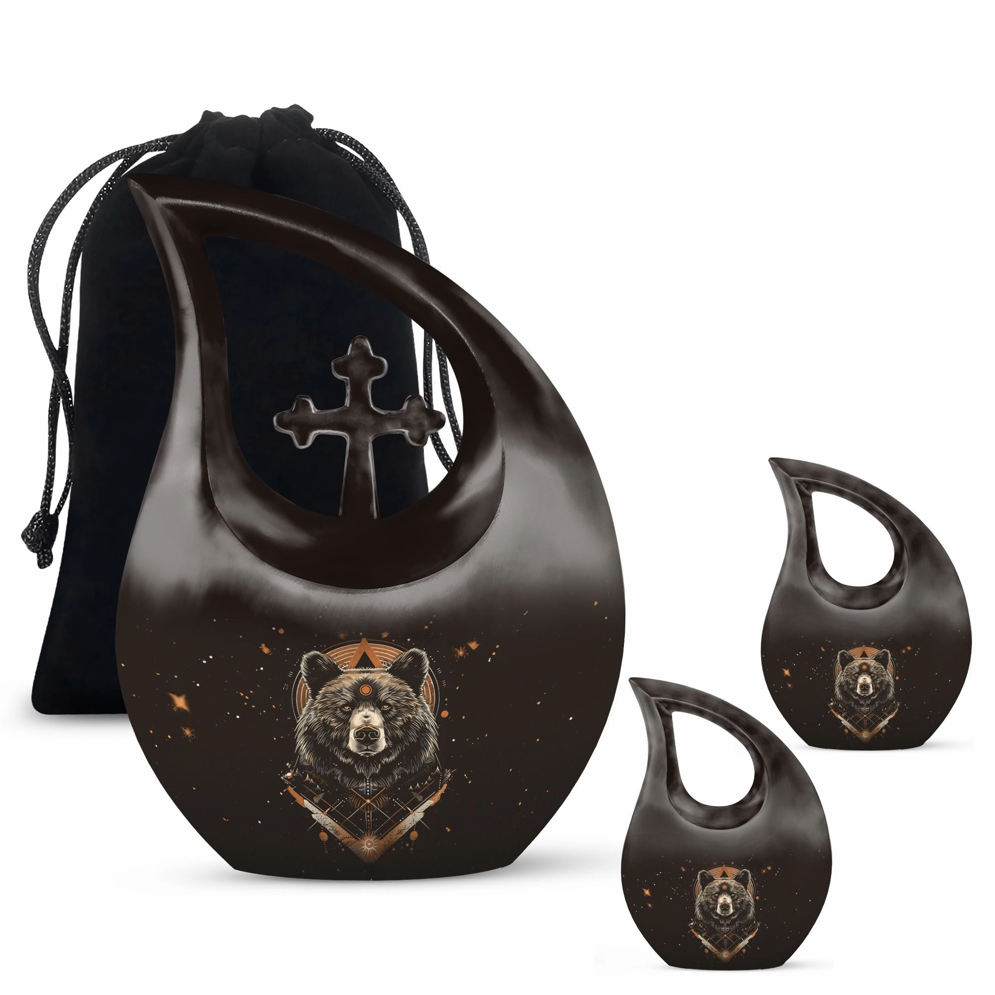 Bear Tribute: Cross Drop Design Hand-Crafted Metal Urn for Ashes