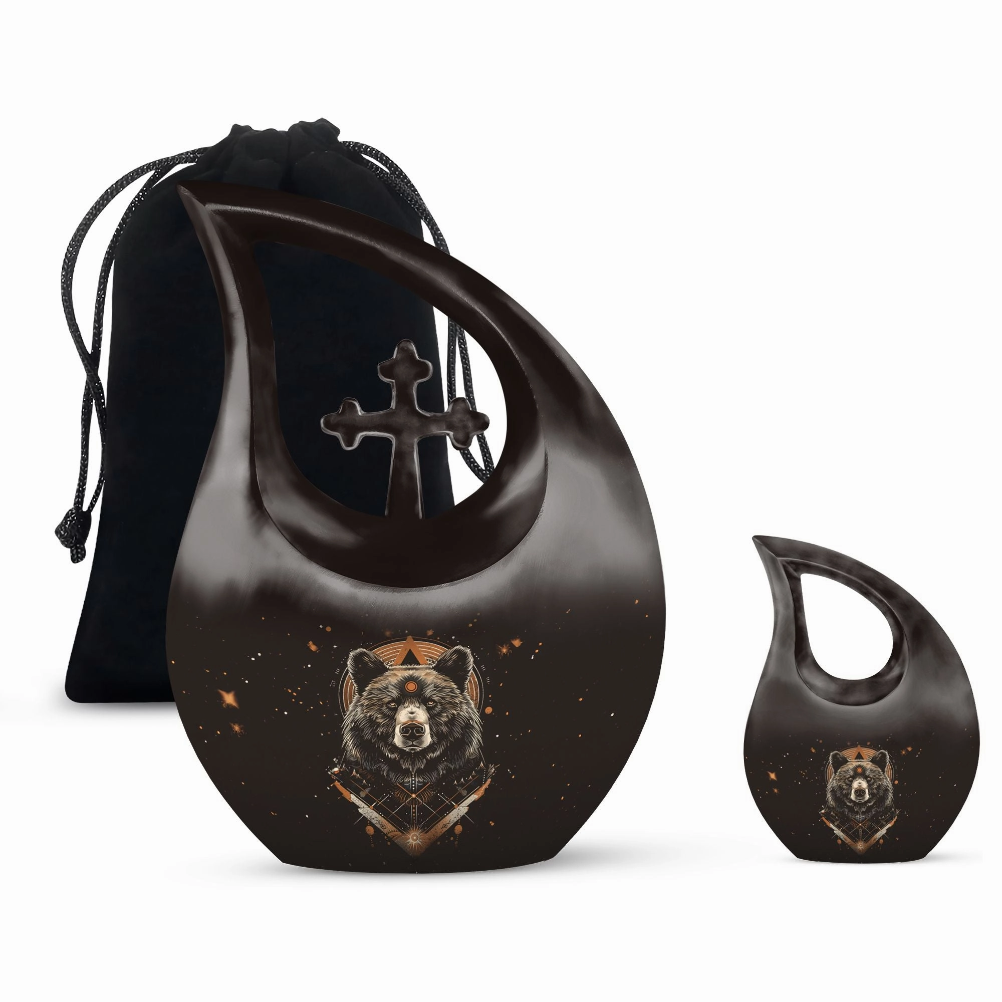 Bear Tribute: Cross Drop Design Hand-Crafted Metal Urn for Ashes