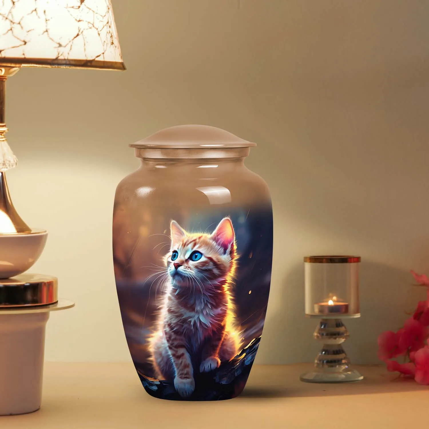 Beautiful Ginger Cat Memorial Urn Keepsake for Pet Ashes