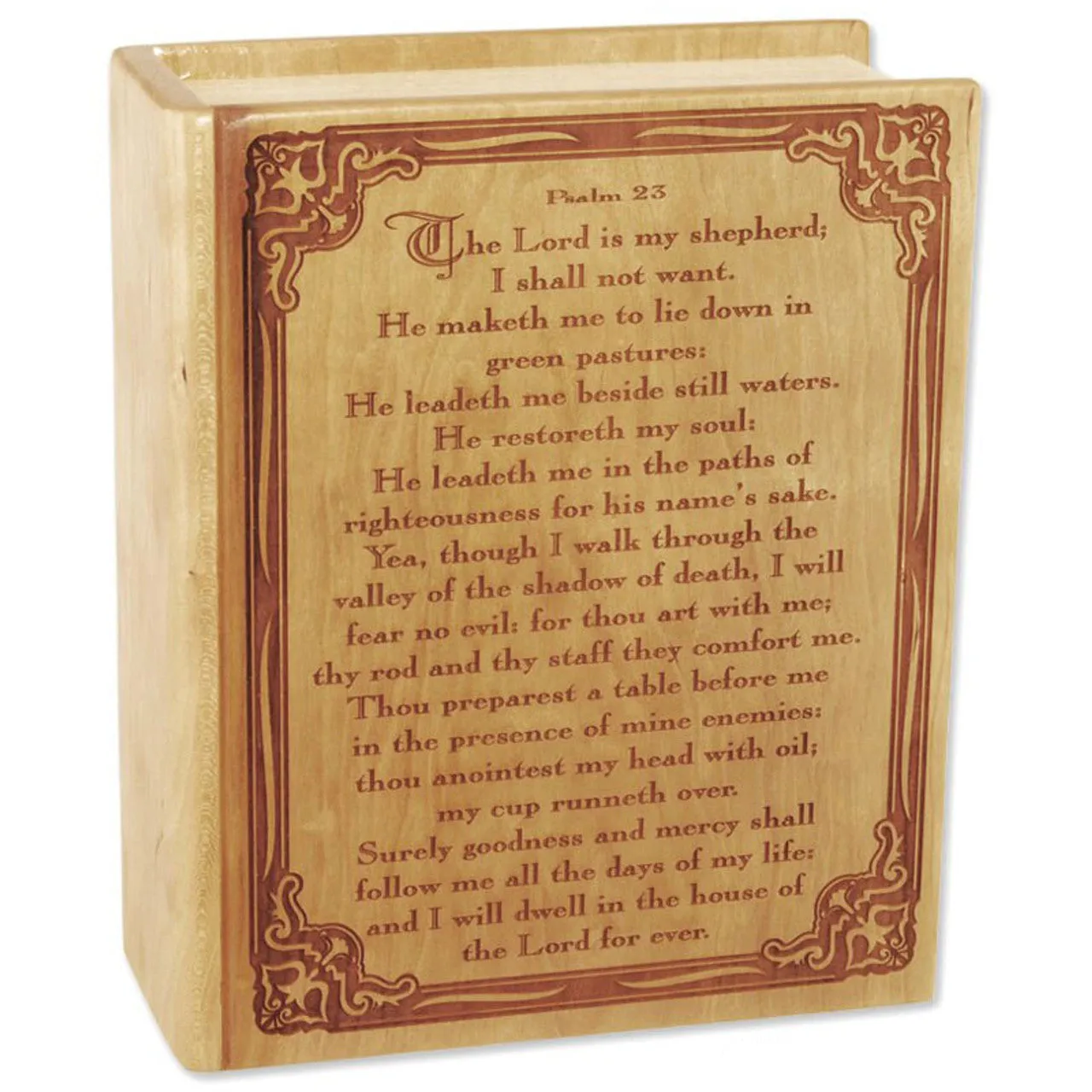 Bible Wood Inlay Cremation Urn with Psalm 23
