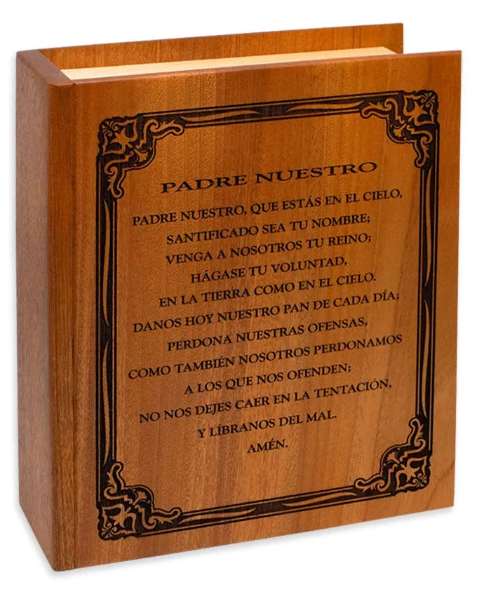 Bible Wood Inlay Cremation Urn with The Lord's Prayer (Spanish)