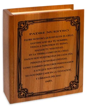 Bible Wood Inlay Cremation Urn with The Lord's Prayer (Spanish)