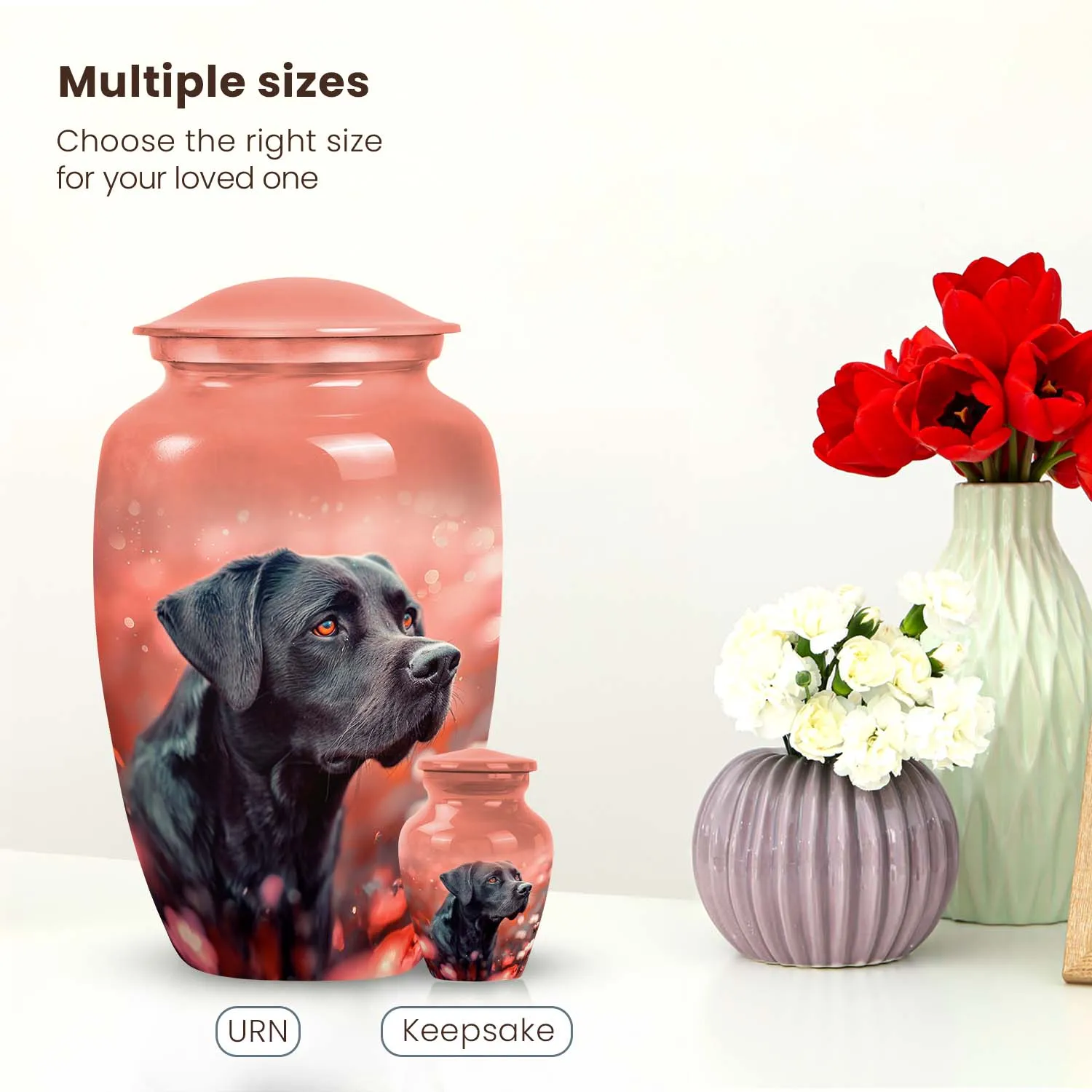 Black Labrador Cremation Urn - Coral Pink Pet Memorial Urn