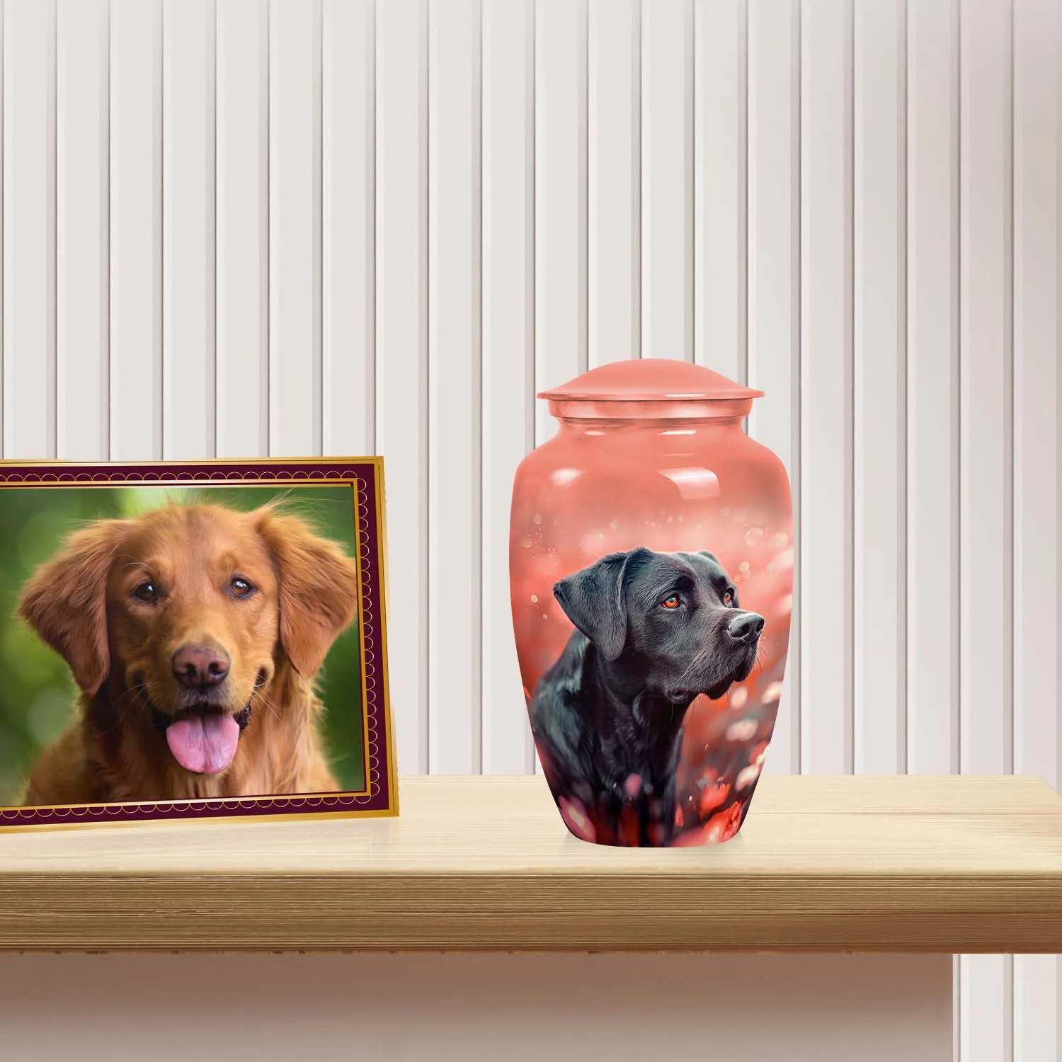 Black Labrador Cremation Urn - Coral Pink Pet Memorial Urn