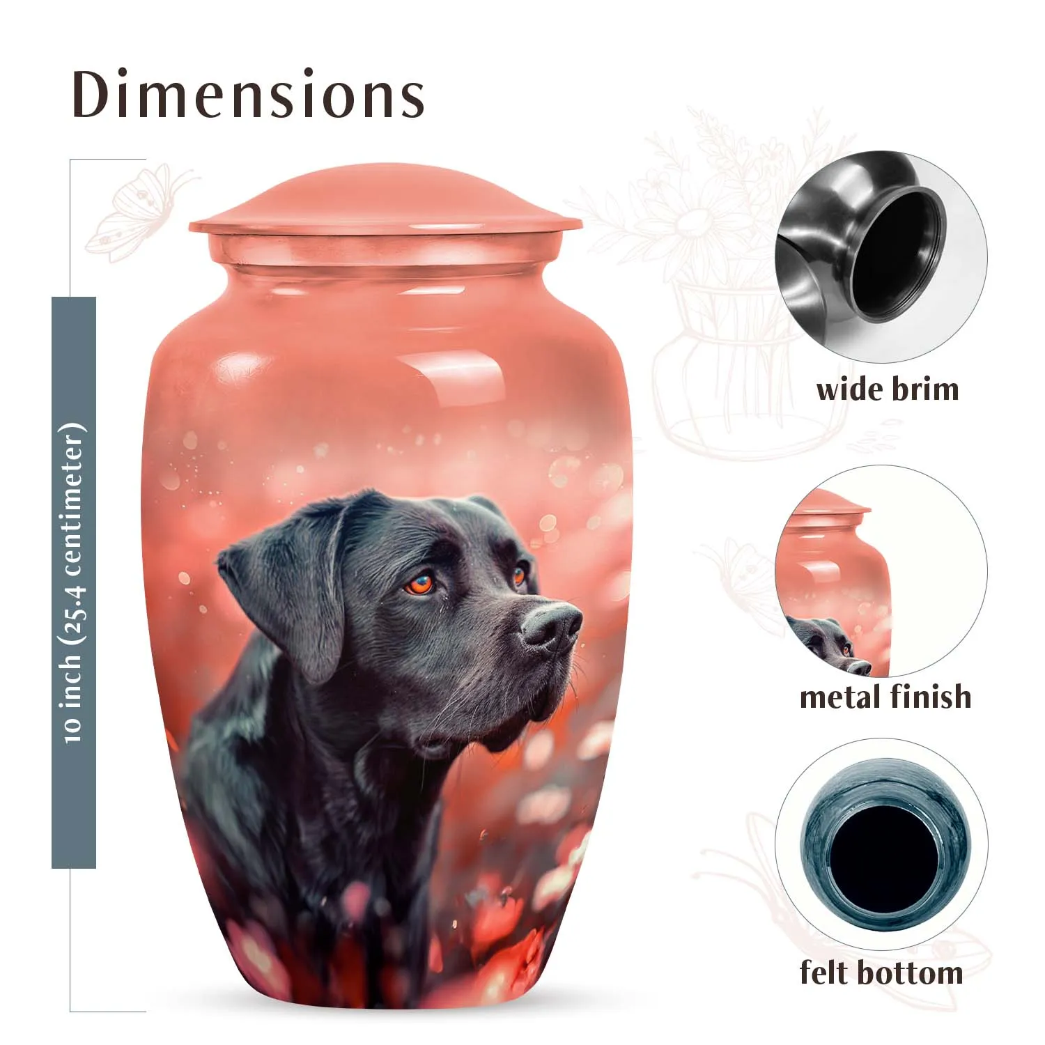 Black Labrador Cremation Urn - Coral Pink Pet Memorial Urn