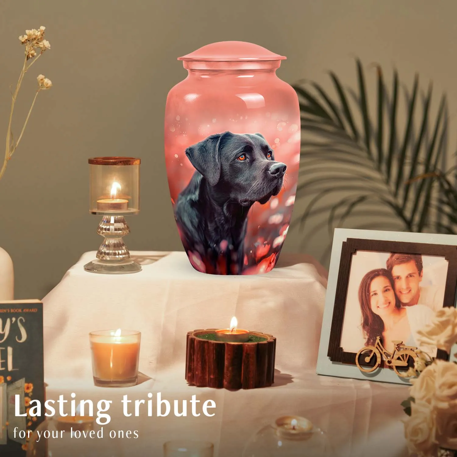 Black Labrador Cremation Urn - Coral Pink Pet Memorial Urn