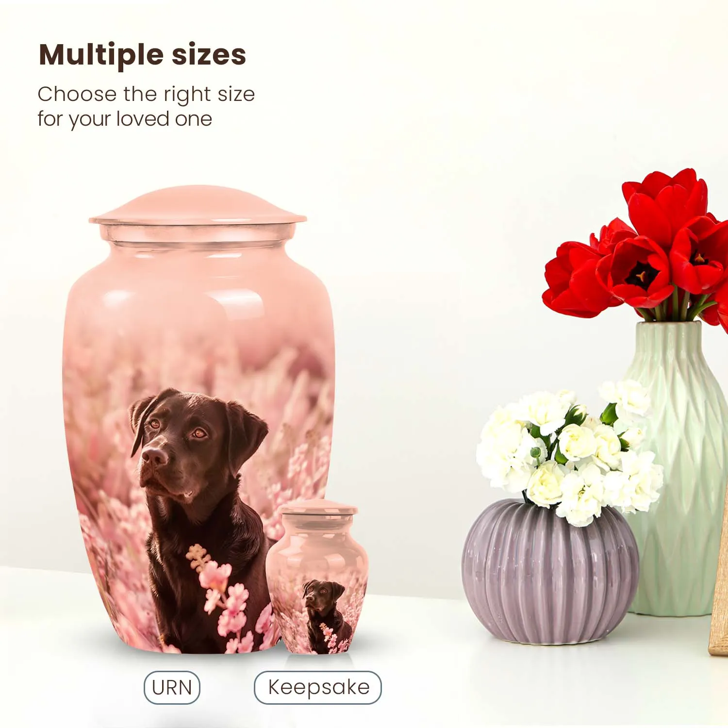 Black Labrador Dog Cremation Urn - Light Pink Memorial Urn