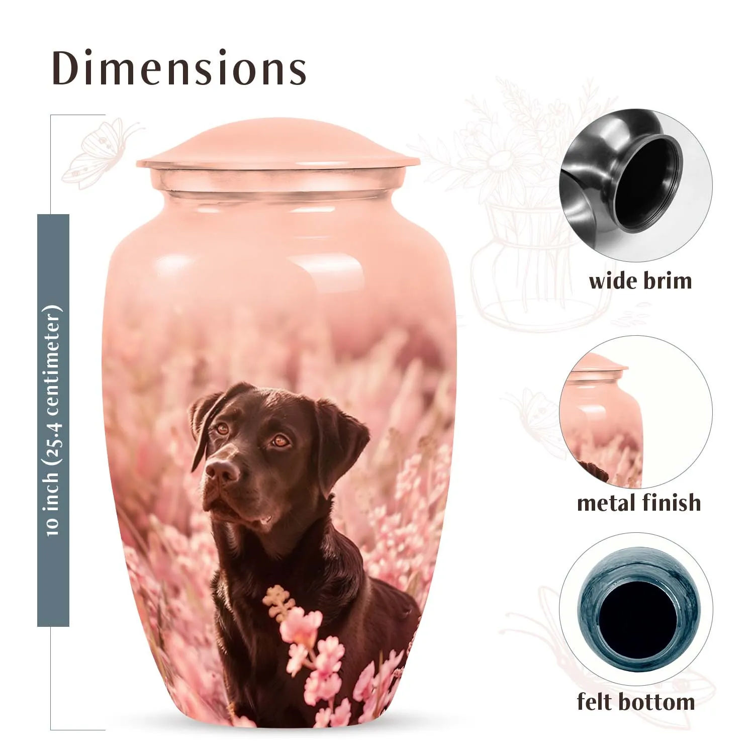 Black Labrador Dog Cremation Urn - Light Pink Memorial Urn