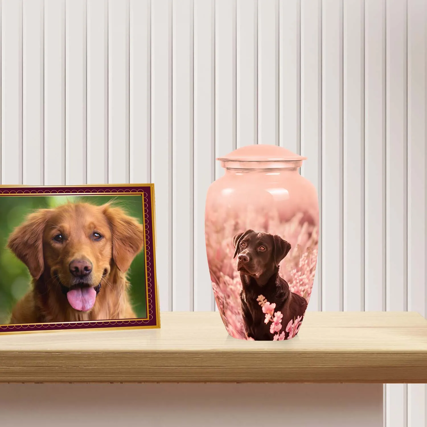 Black Labrador Dog Cremation Urn - Light Pink Memorial Urn