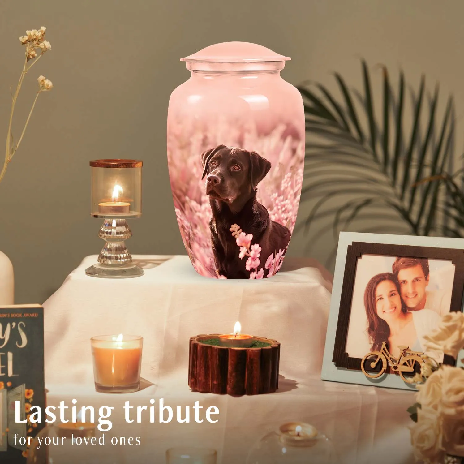 Black Labrador Dog Cremation Urn - Light Pink Memorial Urn