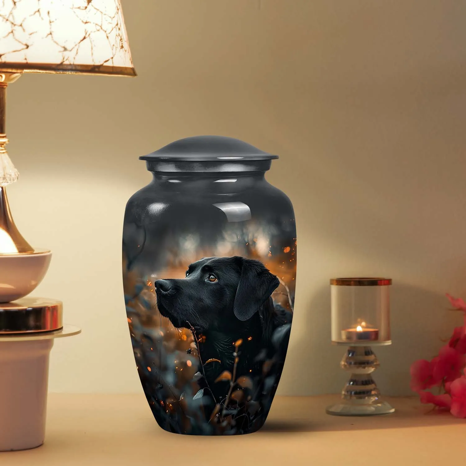 Black Labrador Dog Pet Cremation Urn For Remains