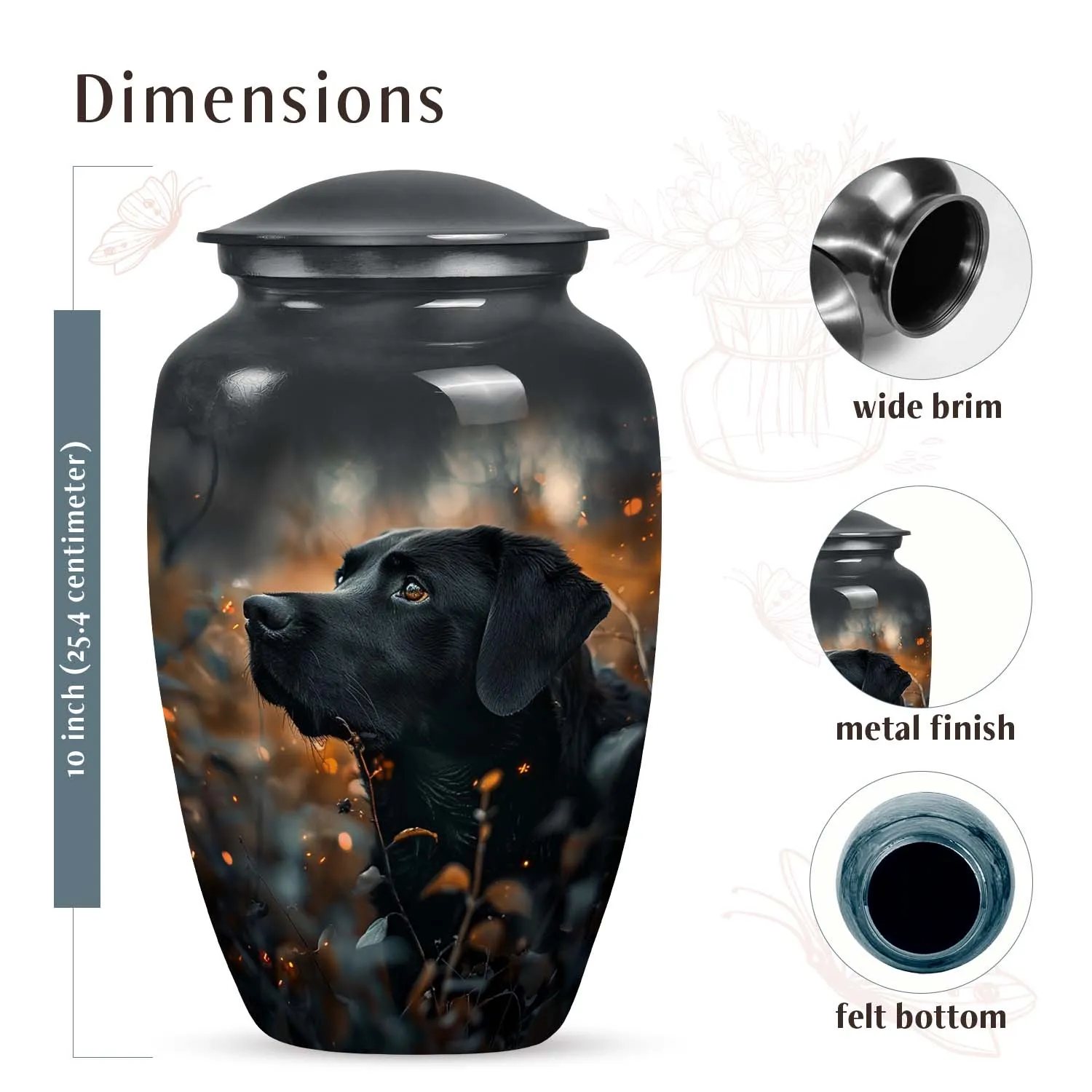 Black Labrador Dog Pet Cremation Urn For Remains