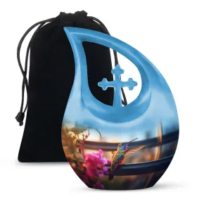Blue Hummingbird Urn - Containers For Ashes After Cremation
