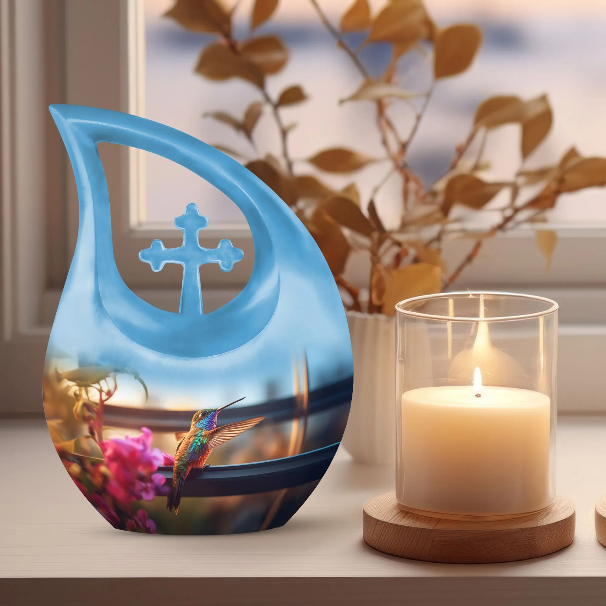 Blue Hummingbird Urn - Containers For Ashes After Cremation