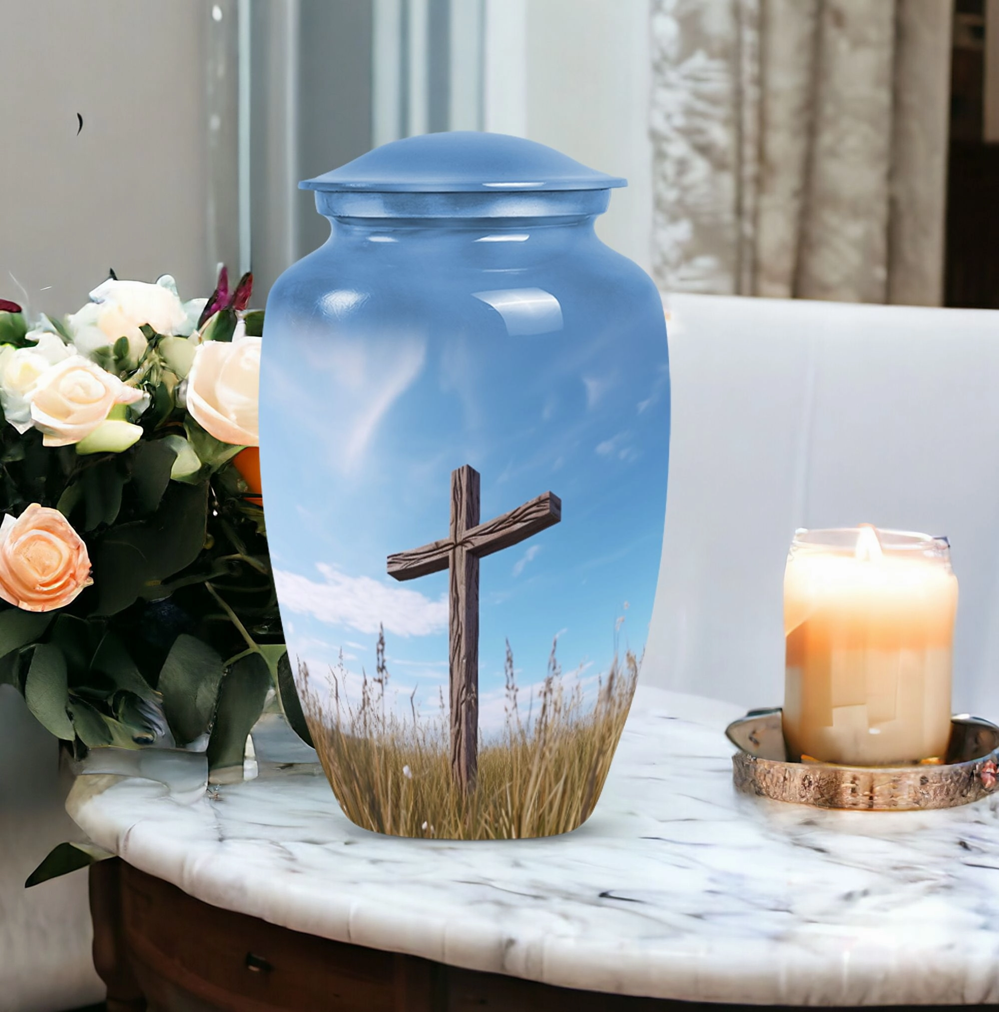 Blue Sky Christ Remembrance - Cremation Urn For Eternal Peace