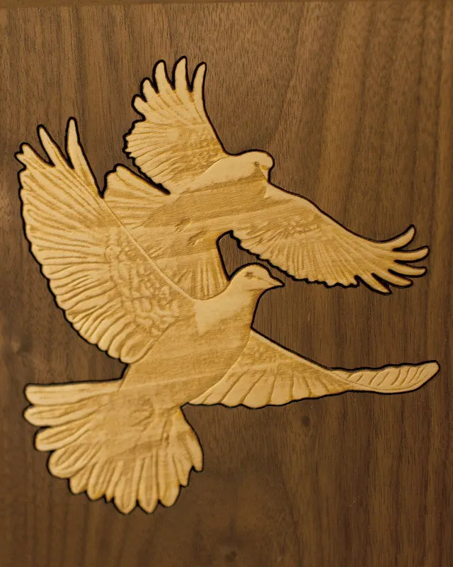 Book Wood Inlay Cremation Urn with Doves