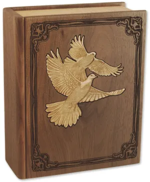 Book Wood Inlay Cremation Urn with Doves