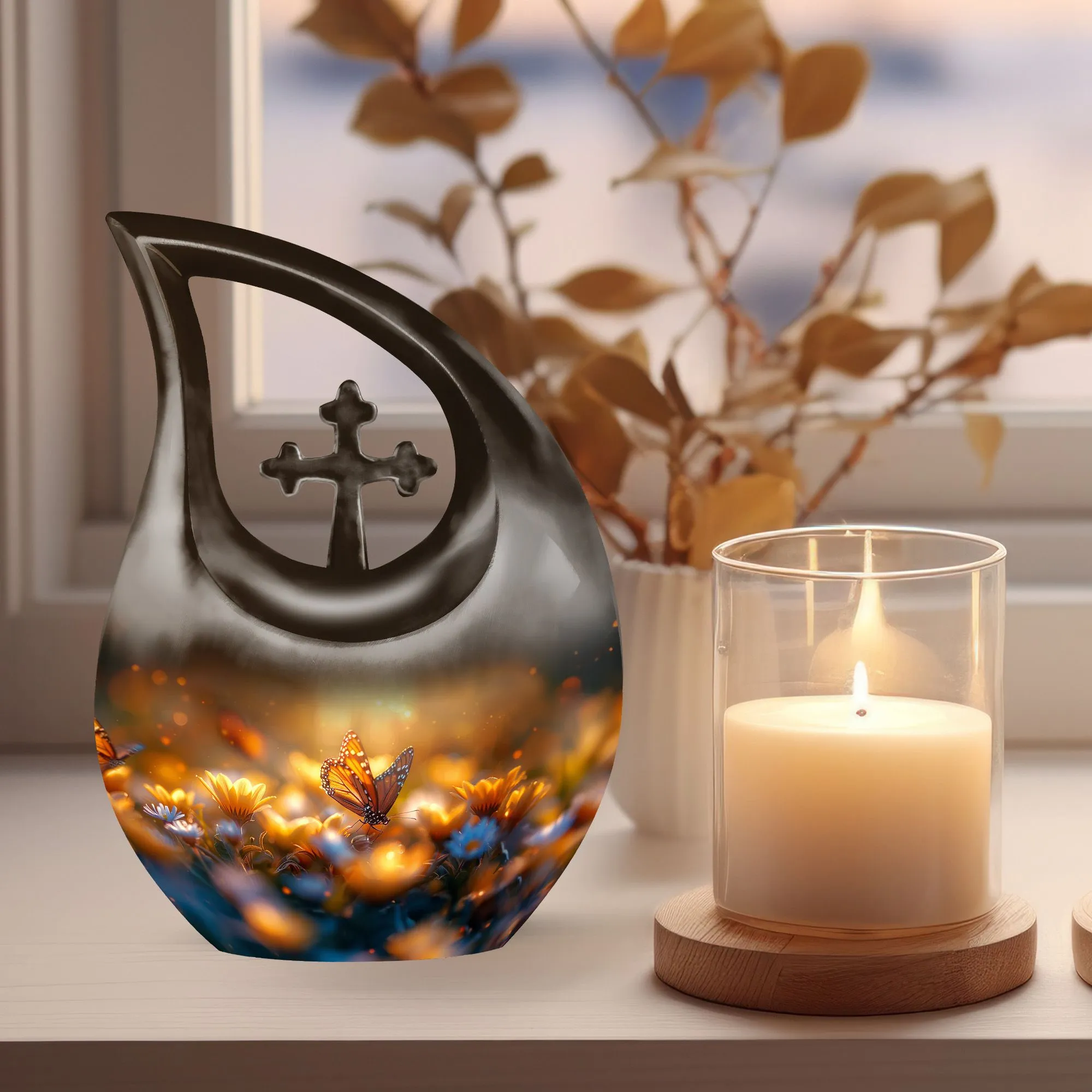 Butterfly Commemoration: Unique Mini Cross Drop Urn for Eternity