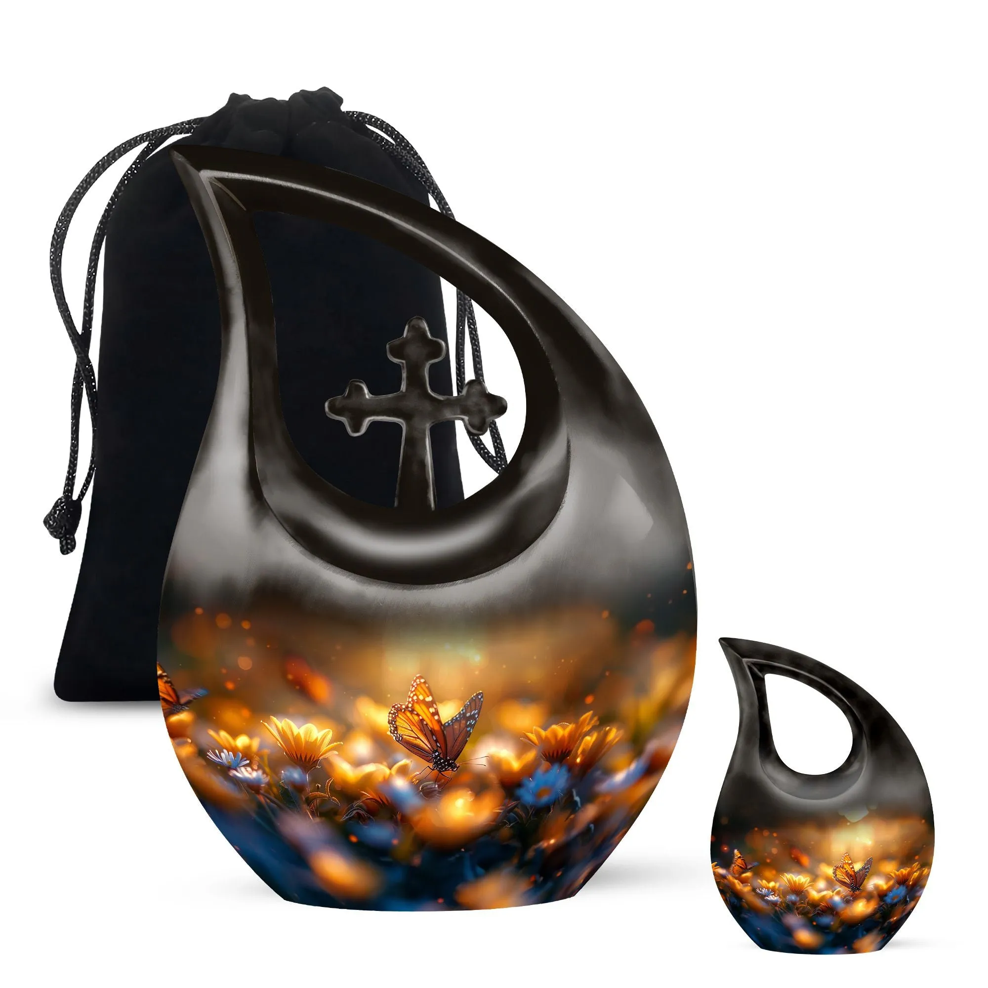Butterfly Commemoration: Unique Mini Cross Drop Urn for Eternity