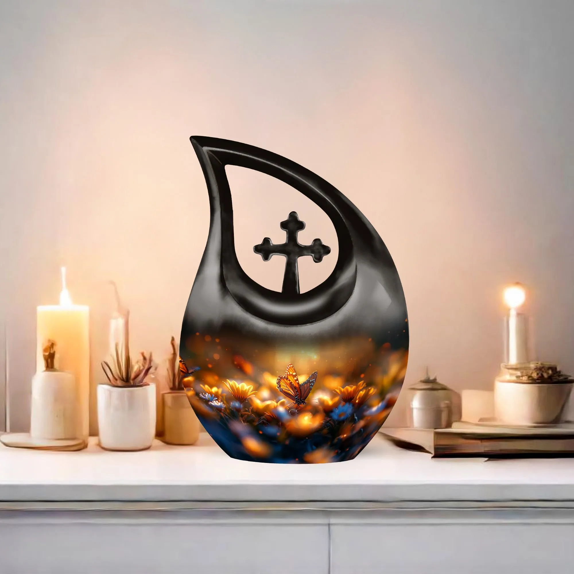Butterfly Commemoration: Unique Mini Cross Drop Urn for Eternity