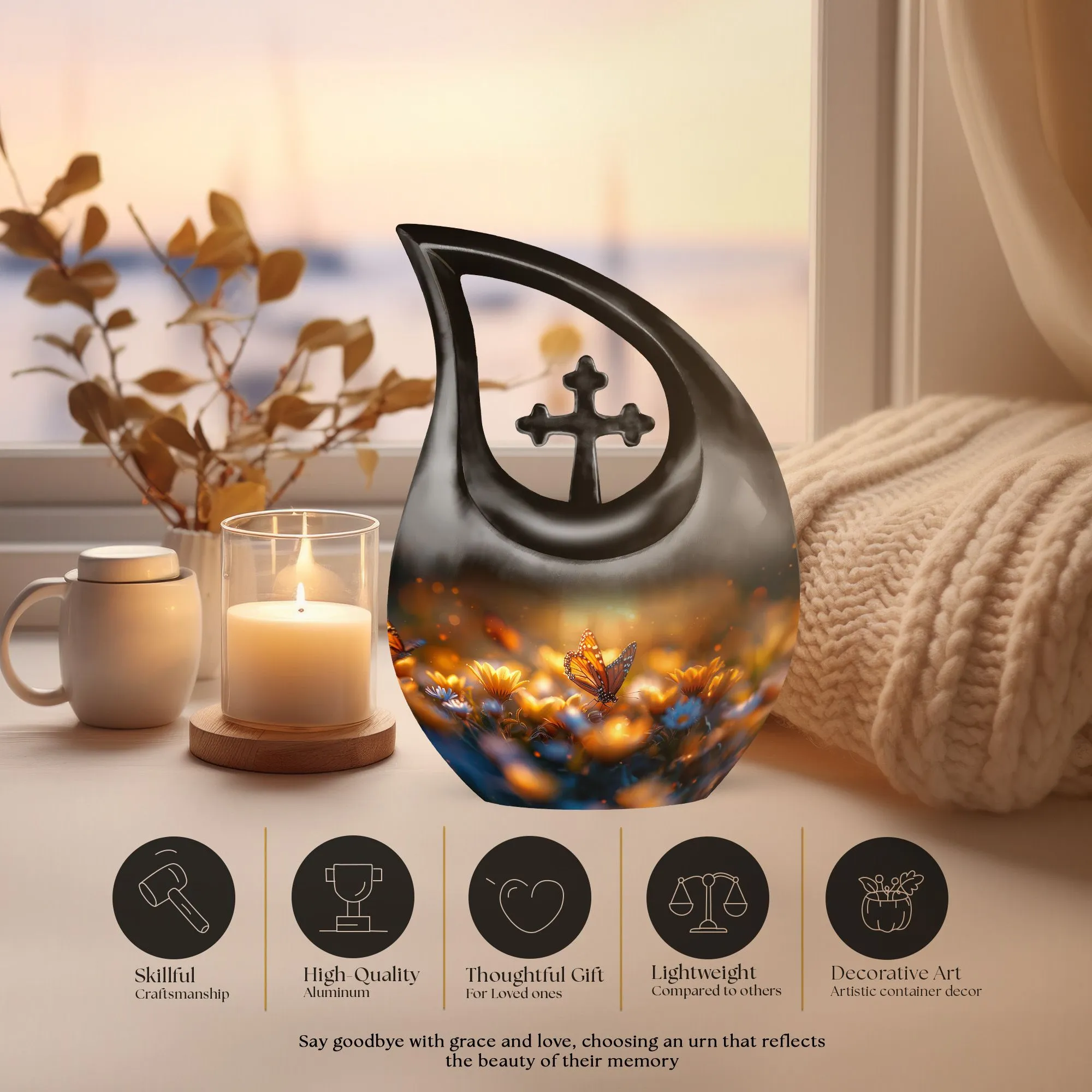 Butterfly Commemoration: Unique Mini Cross Drop Urn for Eternity