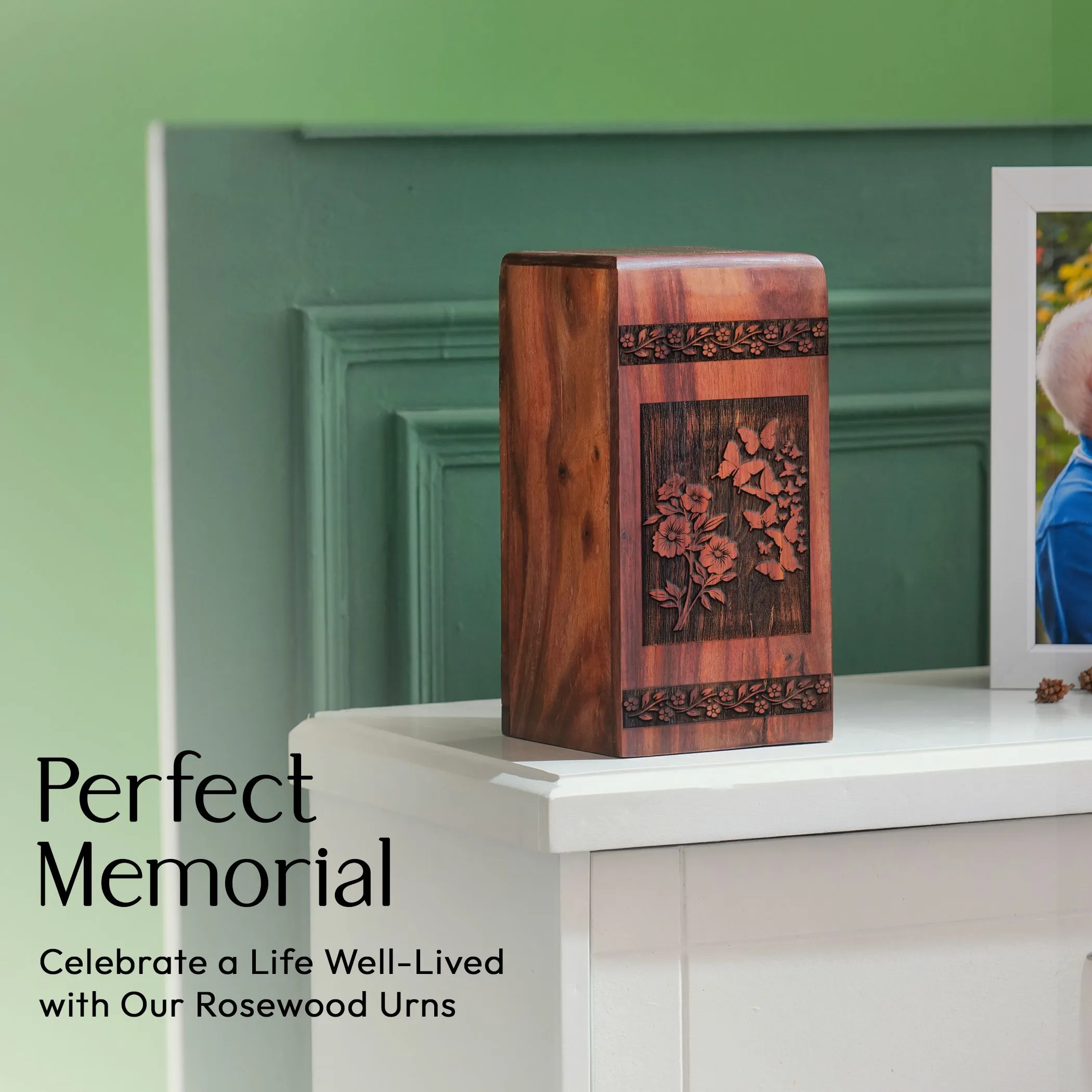 Butterfly Wood Large Cremation Memorial Urns For Human Ashes
