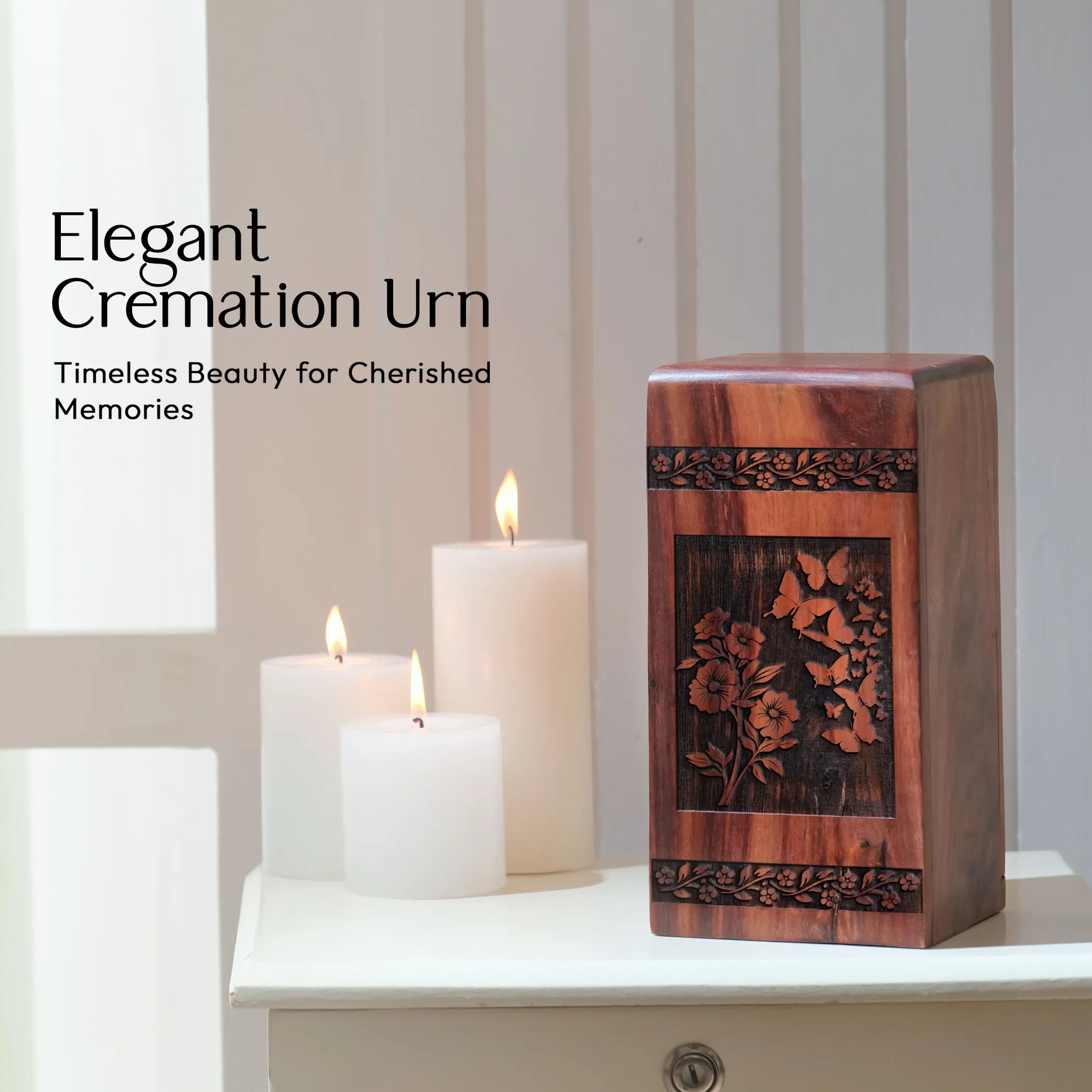 Butterfly Wood Large Cremation Memorial Urns For Human Ashes