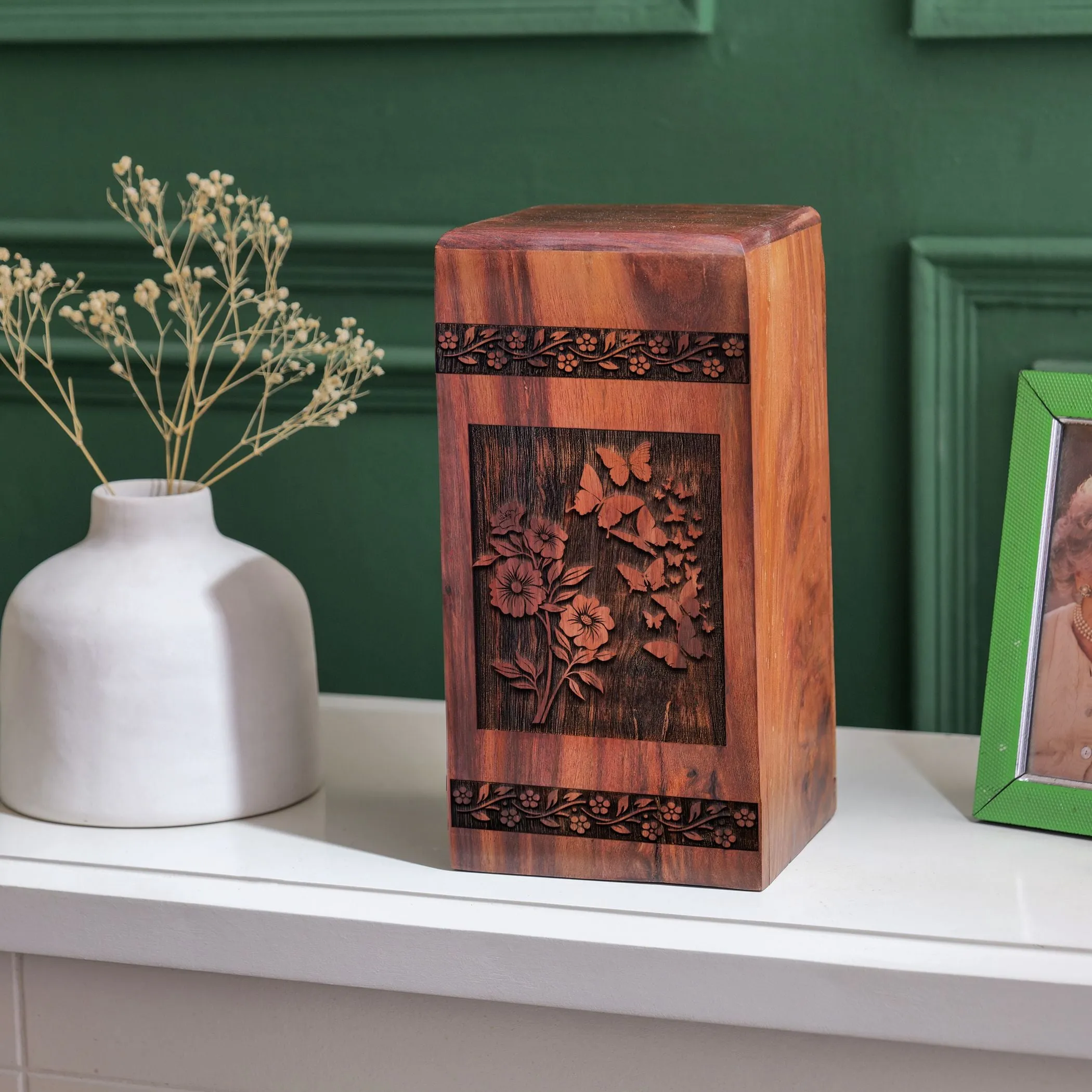 Butterfly Wood Large Cremation Memorial Urns For Human Ashes