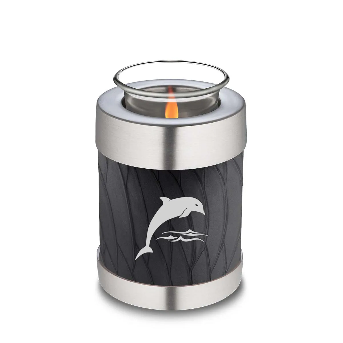 Candle Holder Embrace Pearl Black Dolphins Cremation Urn