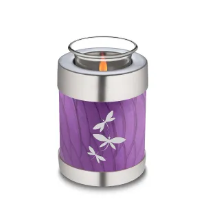 Candle Holder Embrace Pearl Purple Dragonflies Cremation Urn
