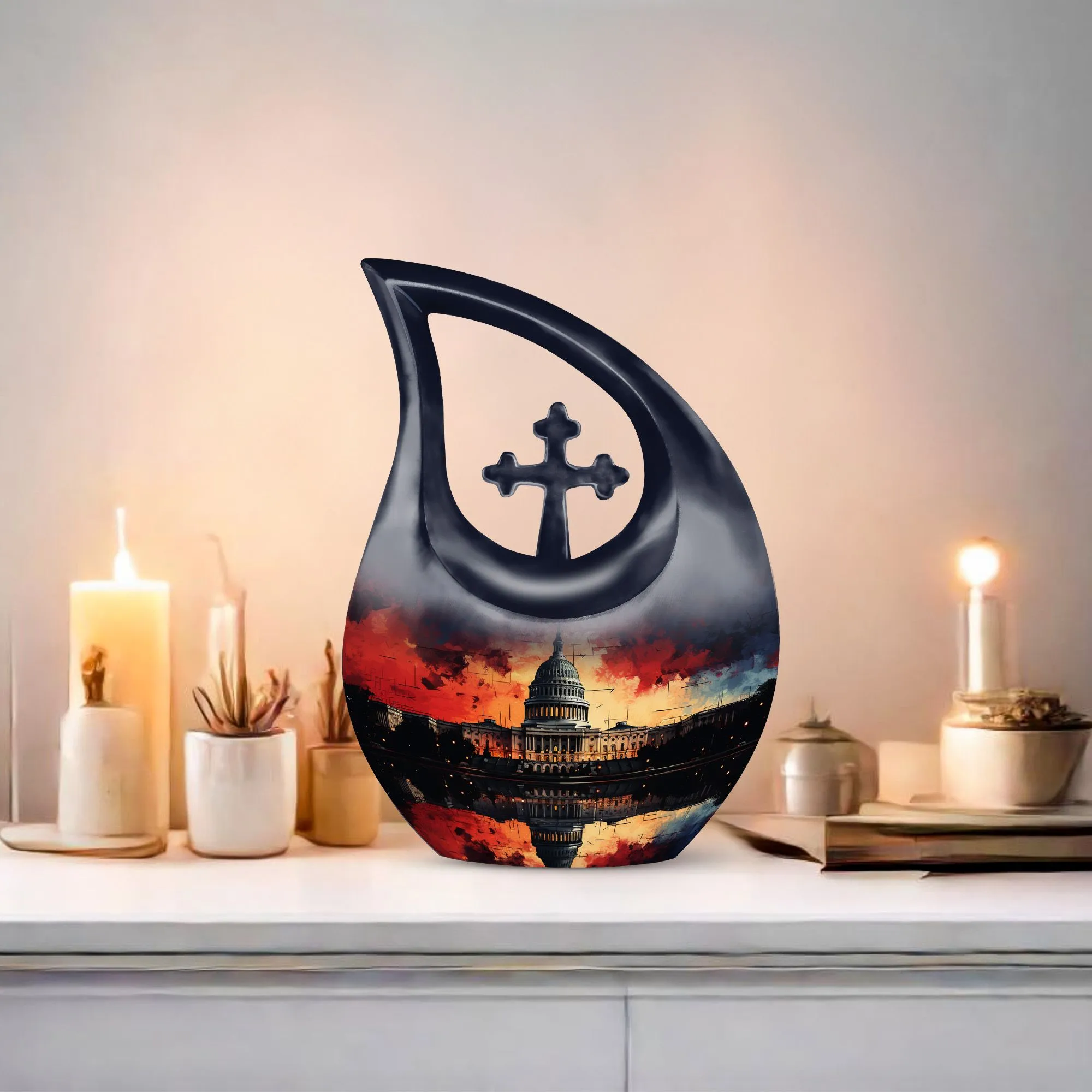 Capitol Urn: Large Cross Drop Aluminium Cremation Urn For Ashes