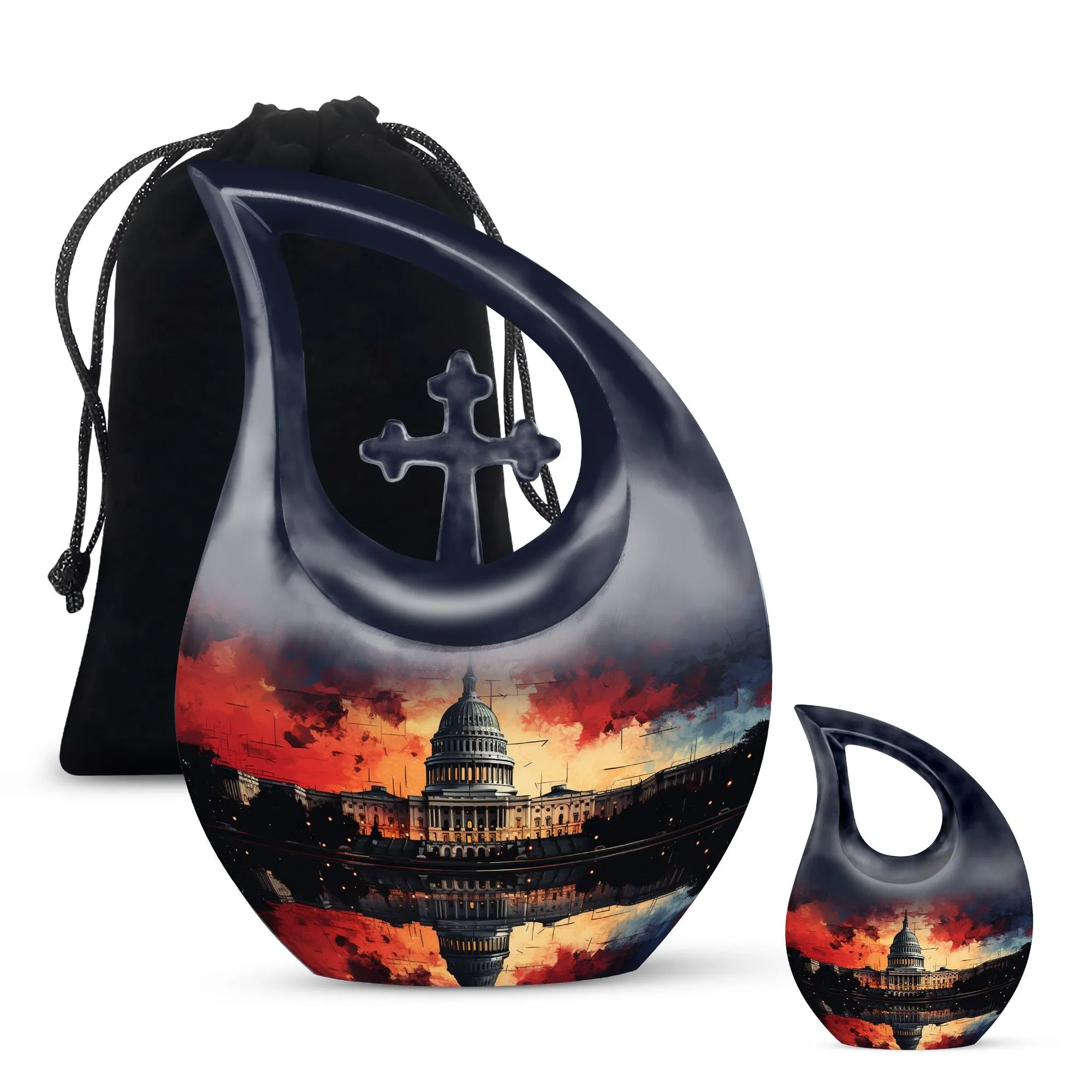 Capitol Urn: Large Cross Drop Aluminium Cremation Urn For Ashes