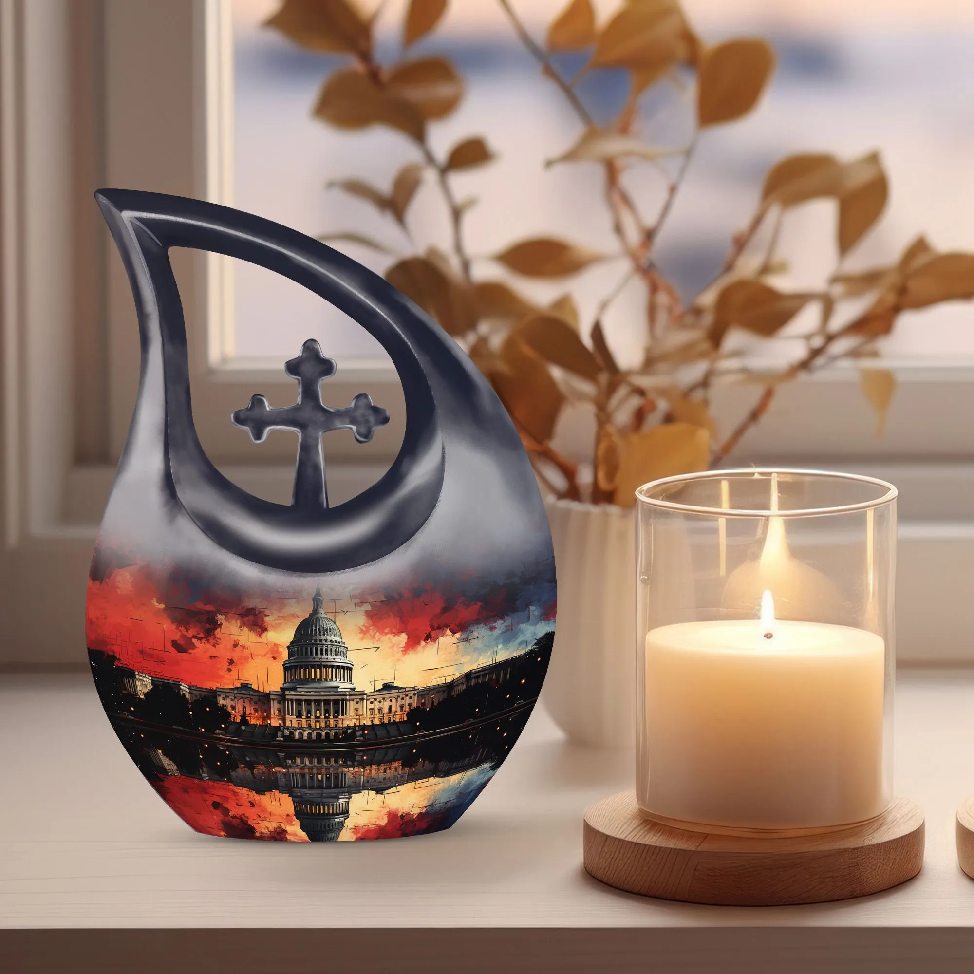 Capitol Urn: Large Cross Drop Aluminium Cremation Urn For Ashes