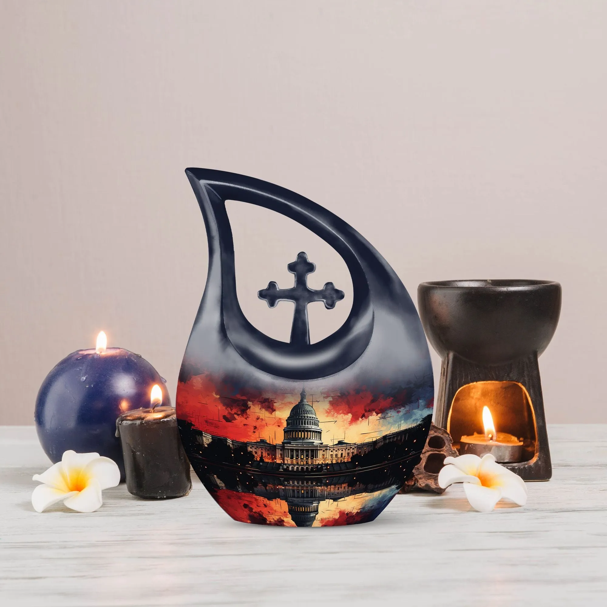 Capitol Urn: Large Cross Drop Aluminium Cremation Urn For Ashes
