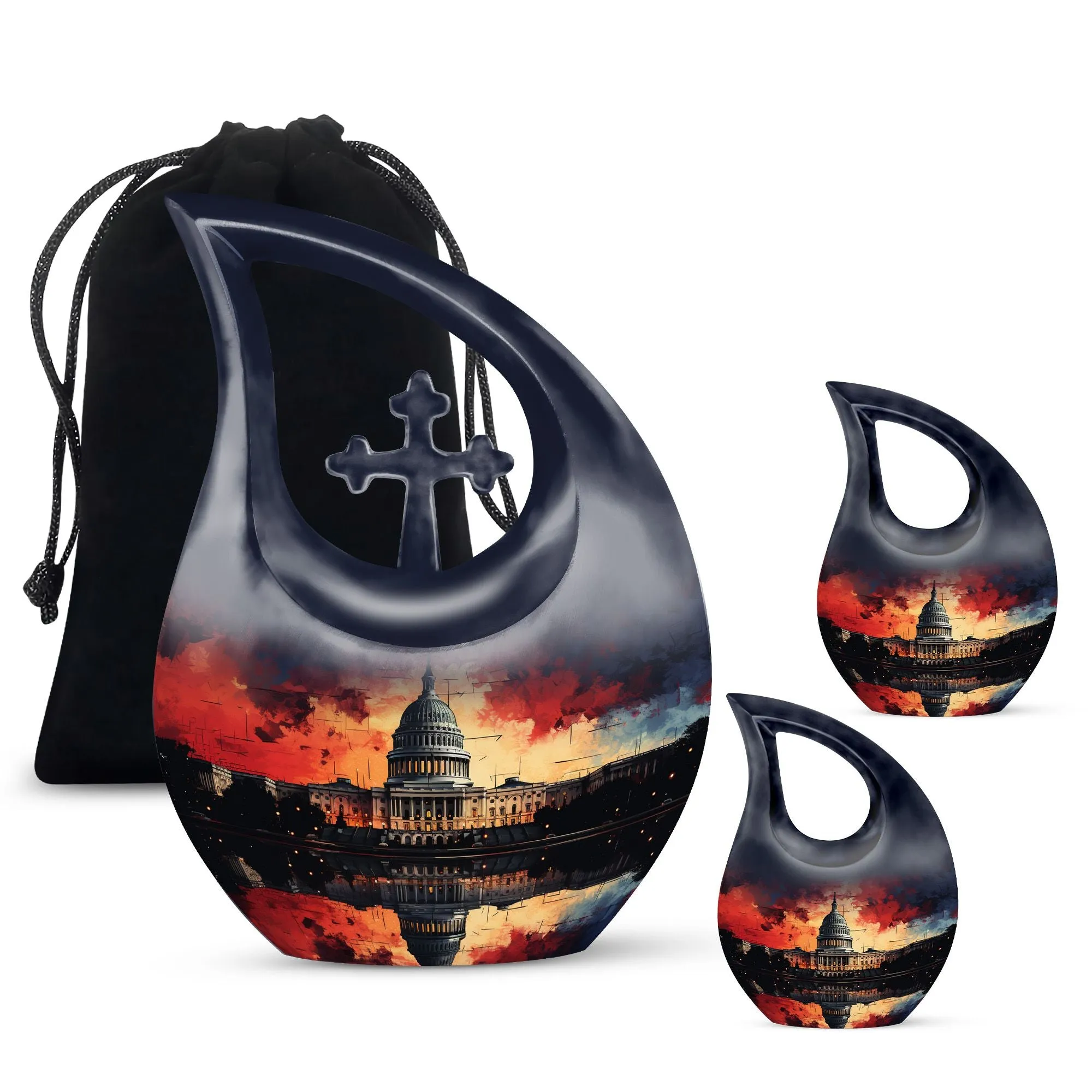 Capitol Urn: Large Cross Drop Aluminium Cremation Urn For Ashes