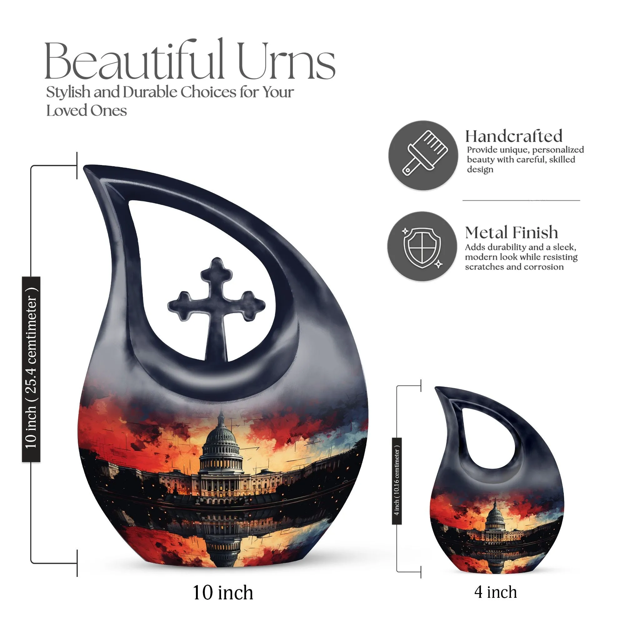 Capitol Urn: Large Cross Drop Aluminium Cremation Urn For Ashes