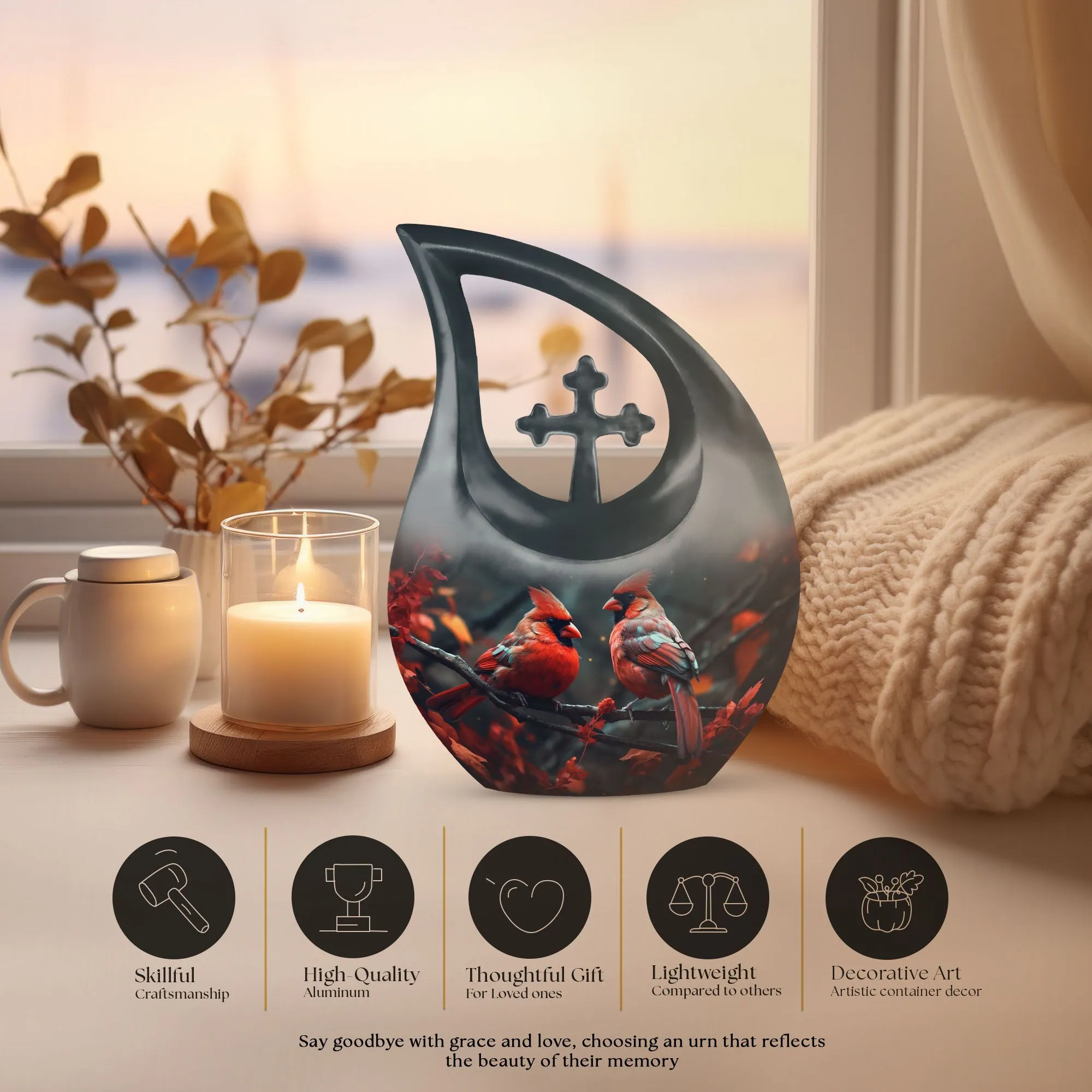 Cardinal Bird Cremation Urn Honoring Precious Moments Shared