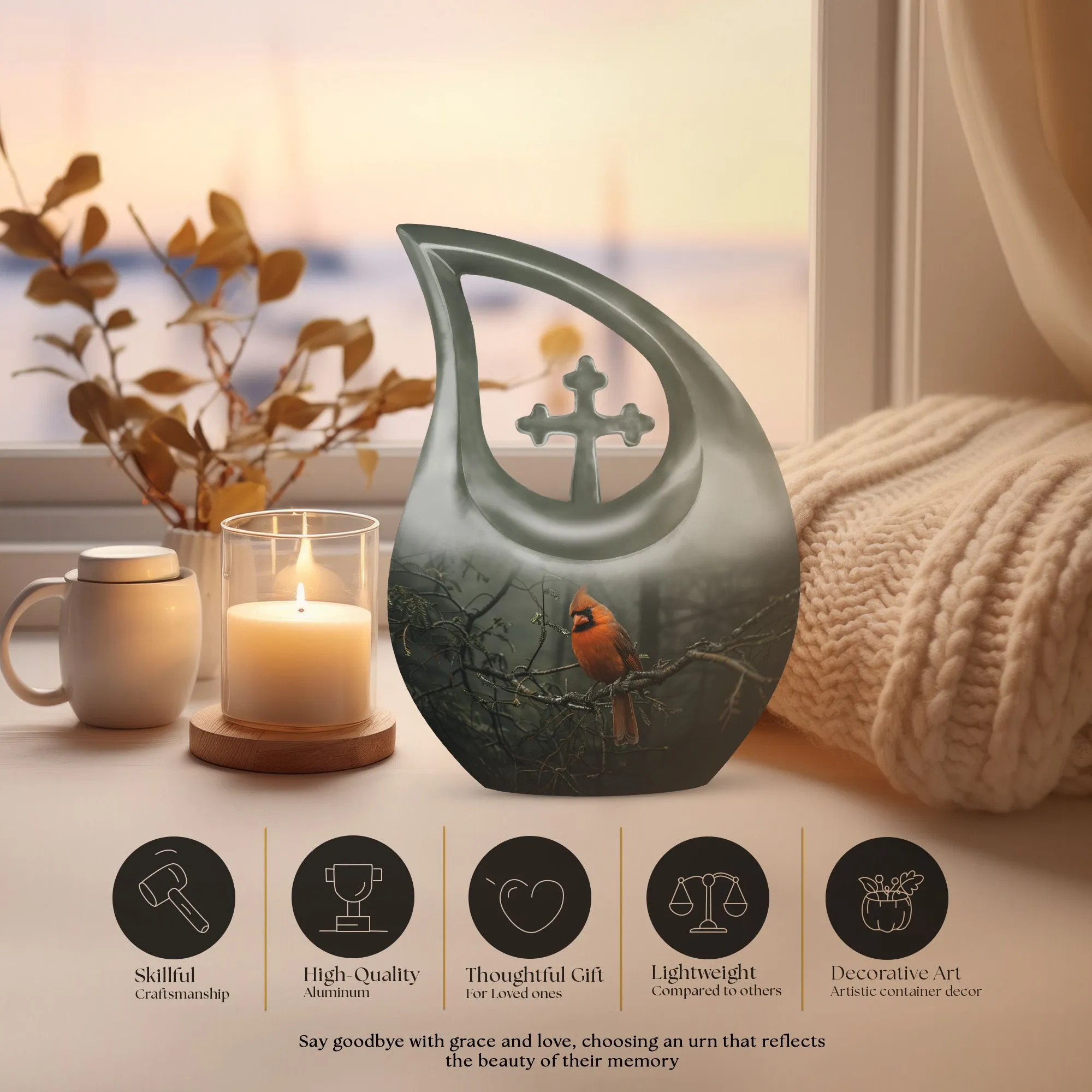 Cardinal Bird Soul Serenity: Memorial Urn for Ashes with Artful Elegance