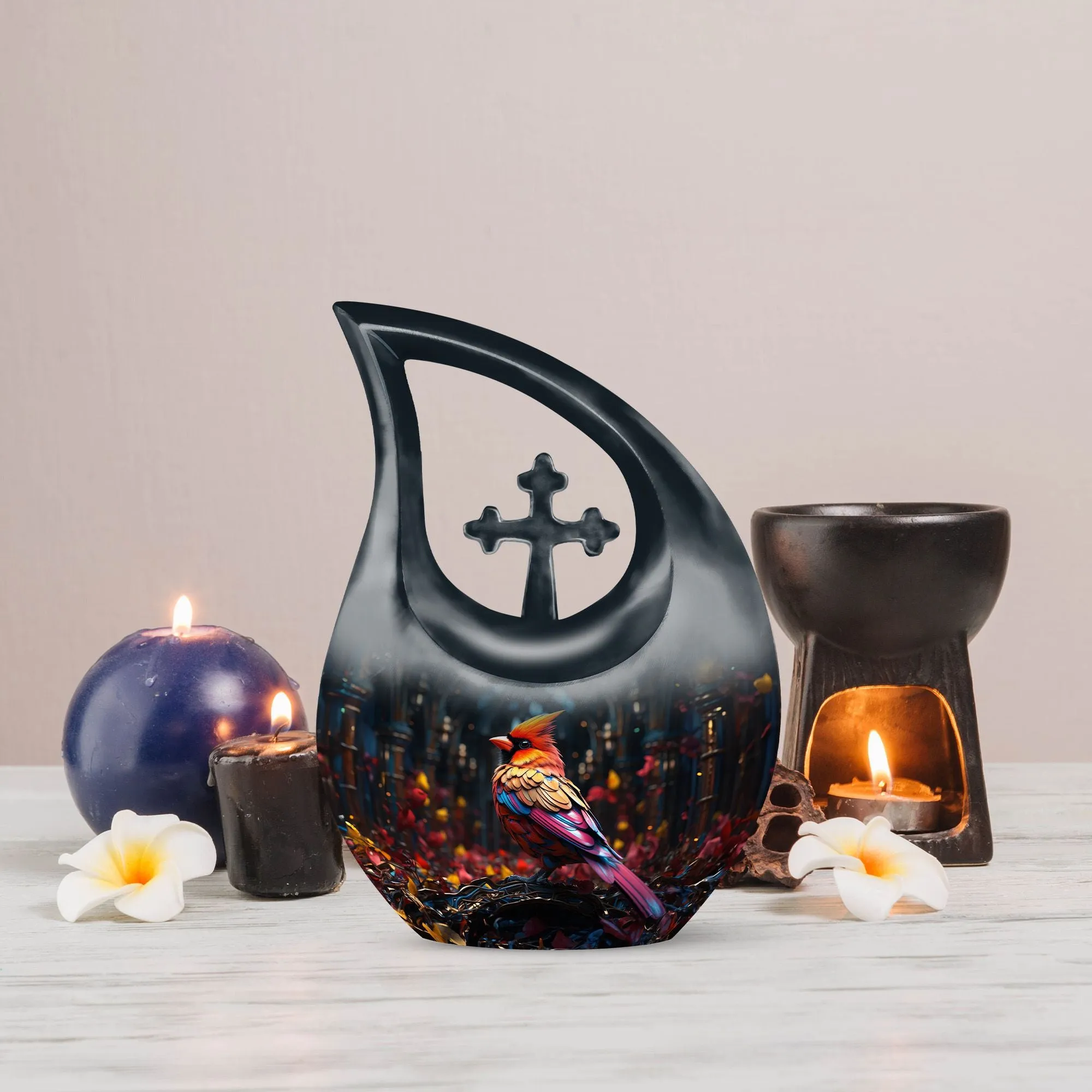 Cardinal Bird Urn : Container For Cremated Adult Human Ashes