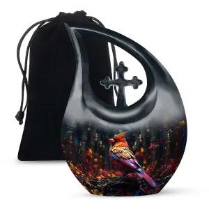 Cardinal Bird Urn : Container For Cremated Adult Human Ashes