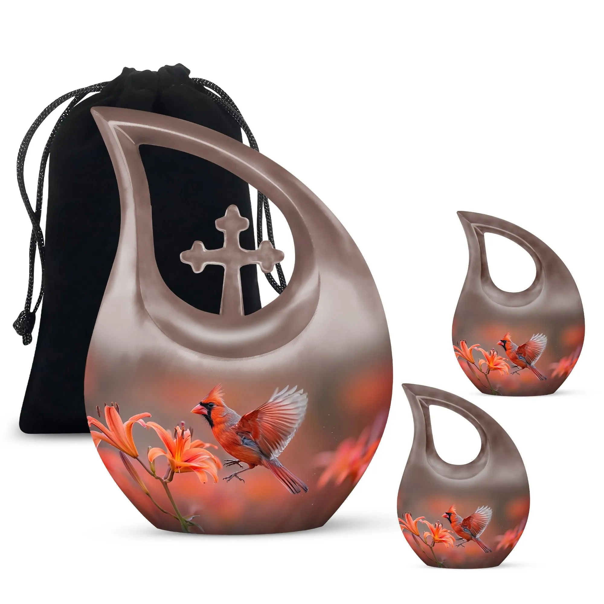 Cardinal Bird Urn Cross Drop Memorial - Honouring Lifetime Memories
