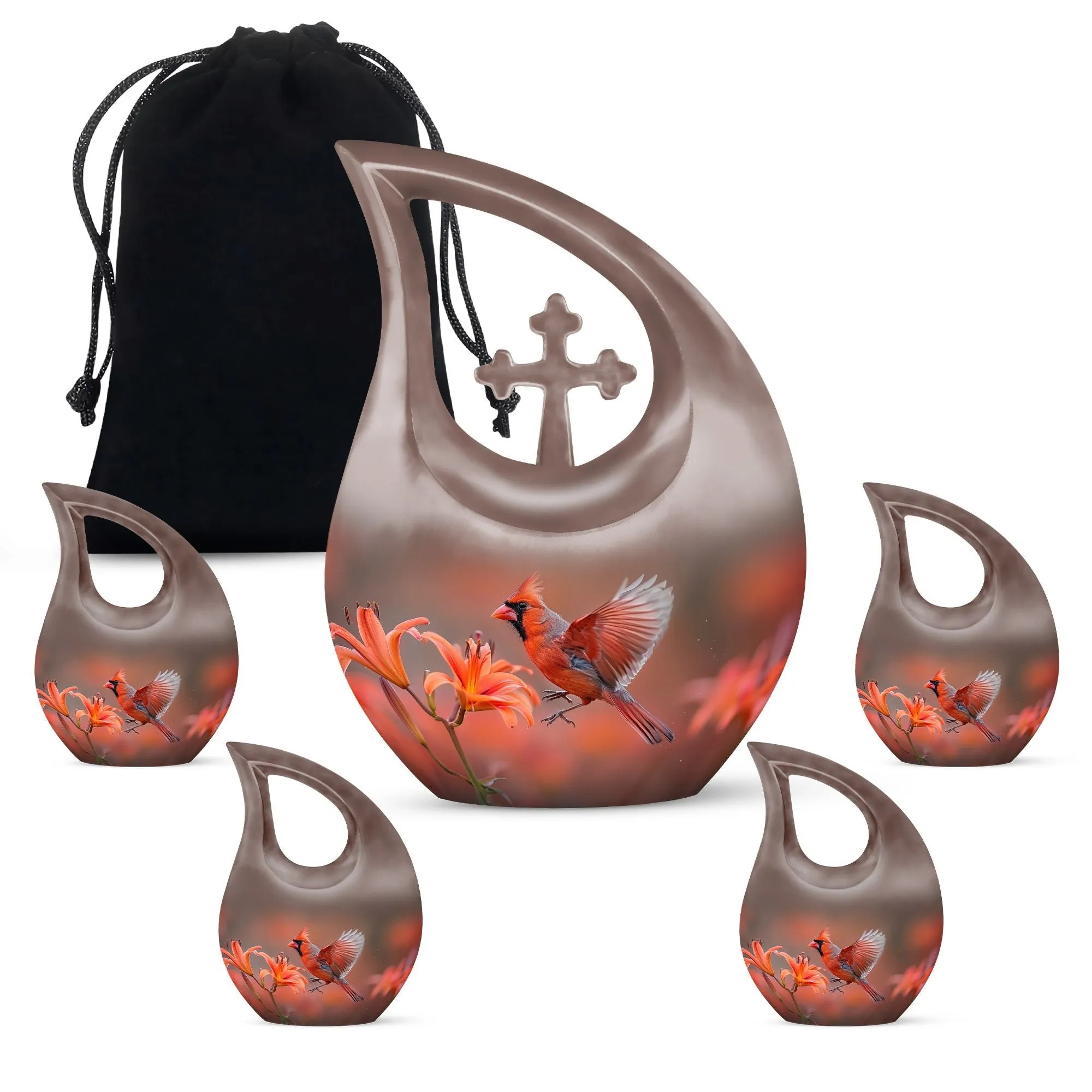 Cardinal Bird Urn Cross Drop Memorial - Honouring Lifetime Memories