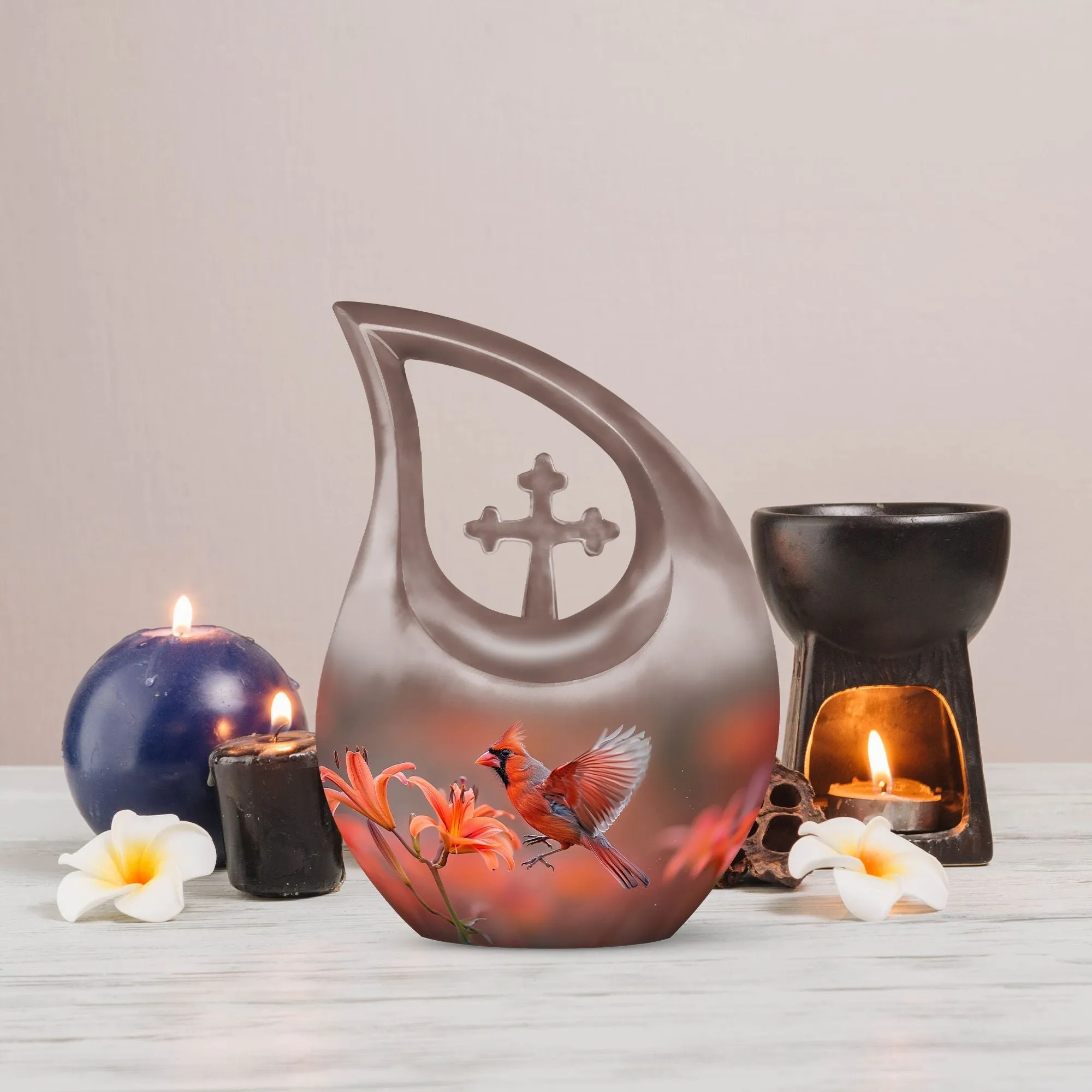 Cardinal Bird Urn Cross Drop Memorial - Honouring Lifetime Memories