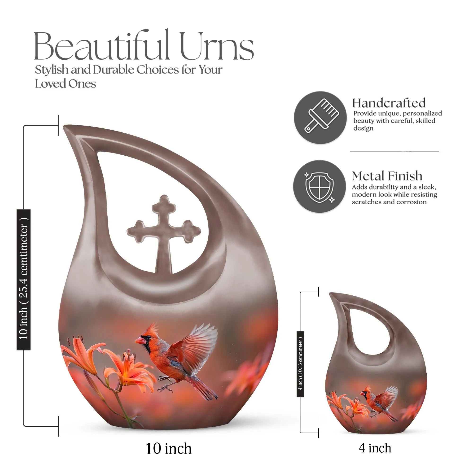 Cardinal Bird Urn Cross Drop Memorial - Honouring Lifetime Memories