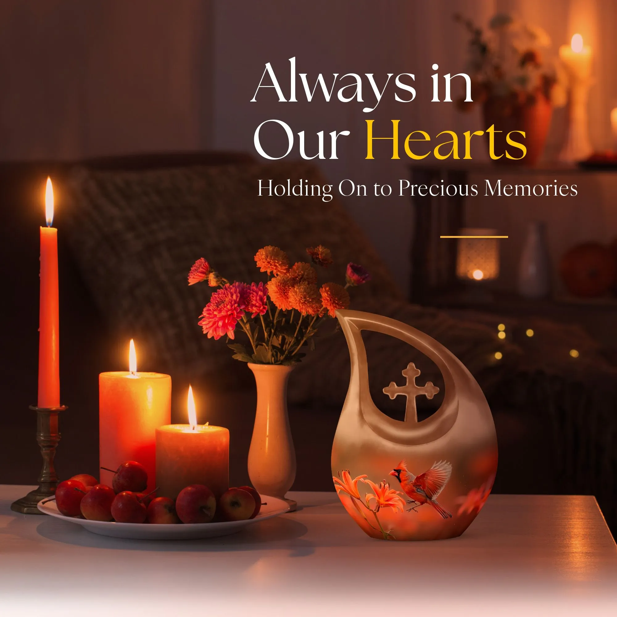 Cardinal Bird Urn Cross Drop Memorial - Honouring Lifetime Memories