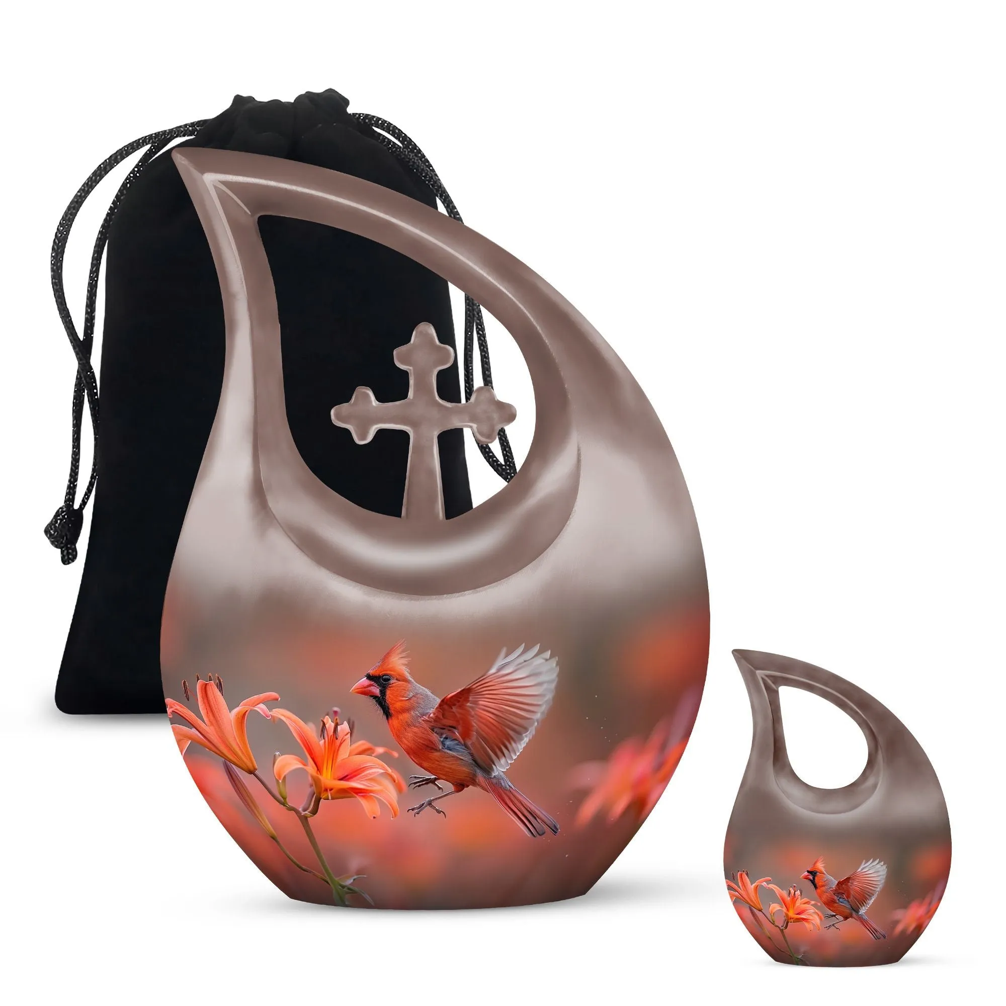 Cardinal Bird Urn Cross Drop Memorial - Honouring Lifetime Memories